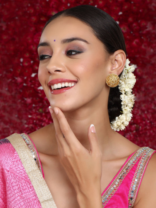 Round Golden Studs - Ruby Raang - Swadesiicart