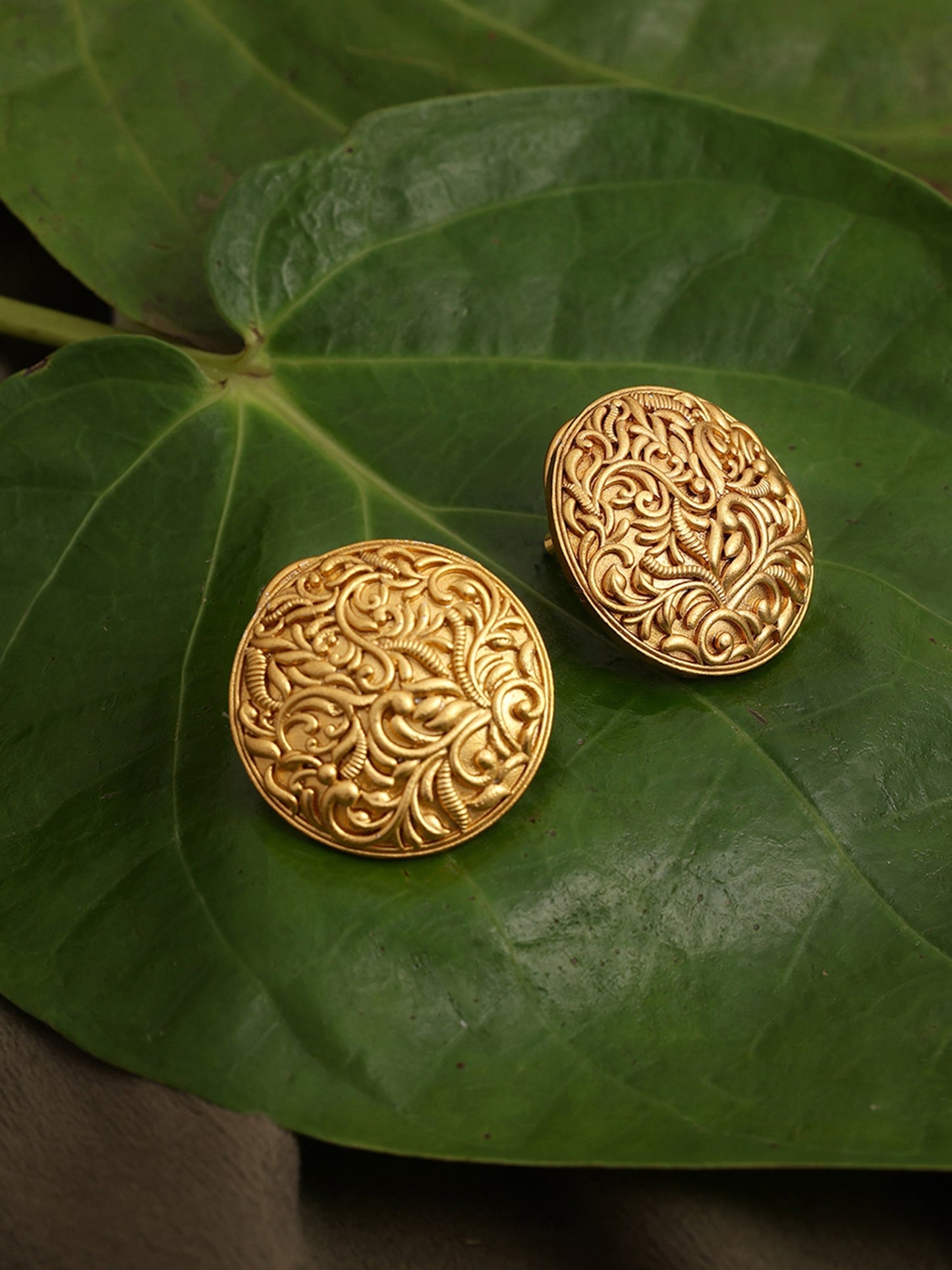 Round Golden Studs - Ruby Raang - Swadesiicart