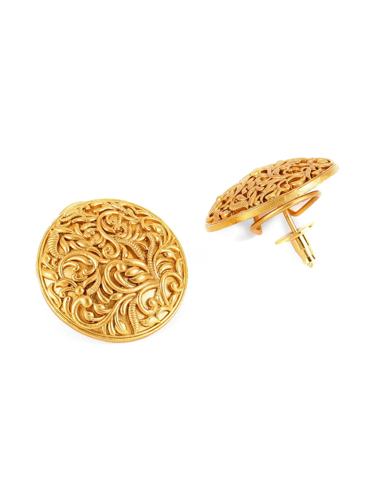 Round Golden Studs - Ruby Raang - Swadesiicart
