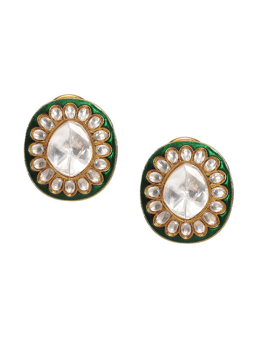 Meenakari Oversized Green Meenakari Studs - Ruby Raang - Swadesiicart