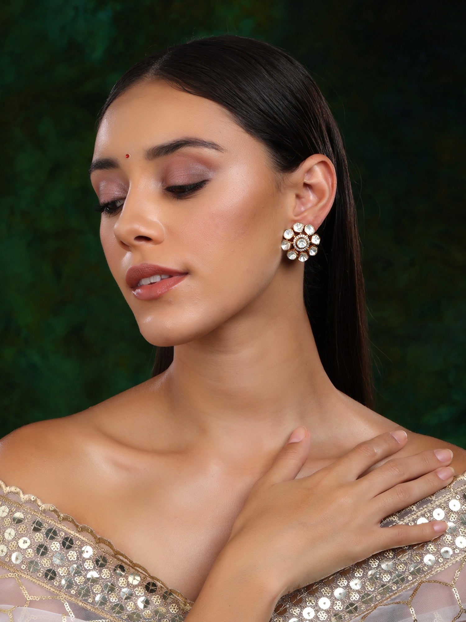 Oversized Kundan Studs - Ruby Raang - Swadesiicart