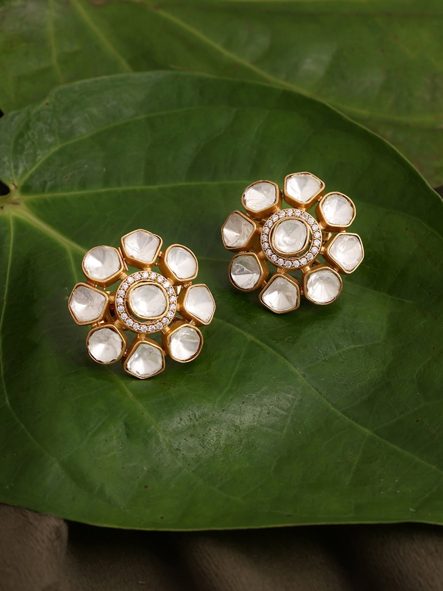 Oversized Kundan Studs - Ruby Raang - Swadesiicart