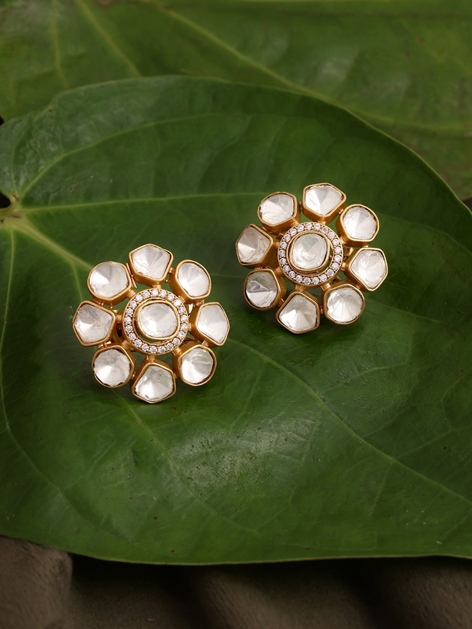 Oversized Kundan Studs - Ruby Raang - Swadesiicart