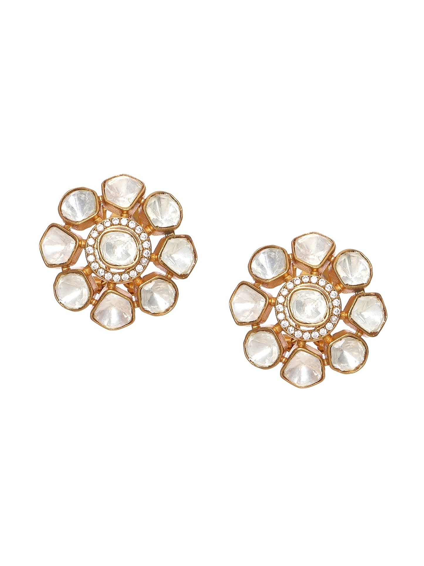 Oversized Kundan Studs - Ruby Raang - Swadesiicart