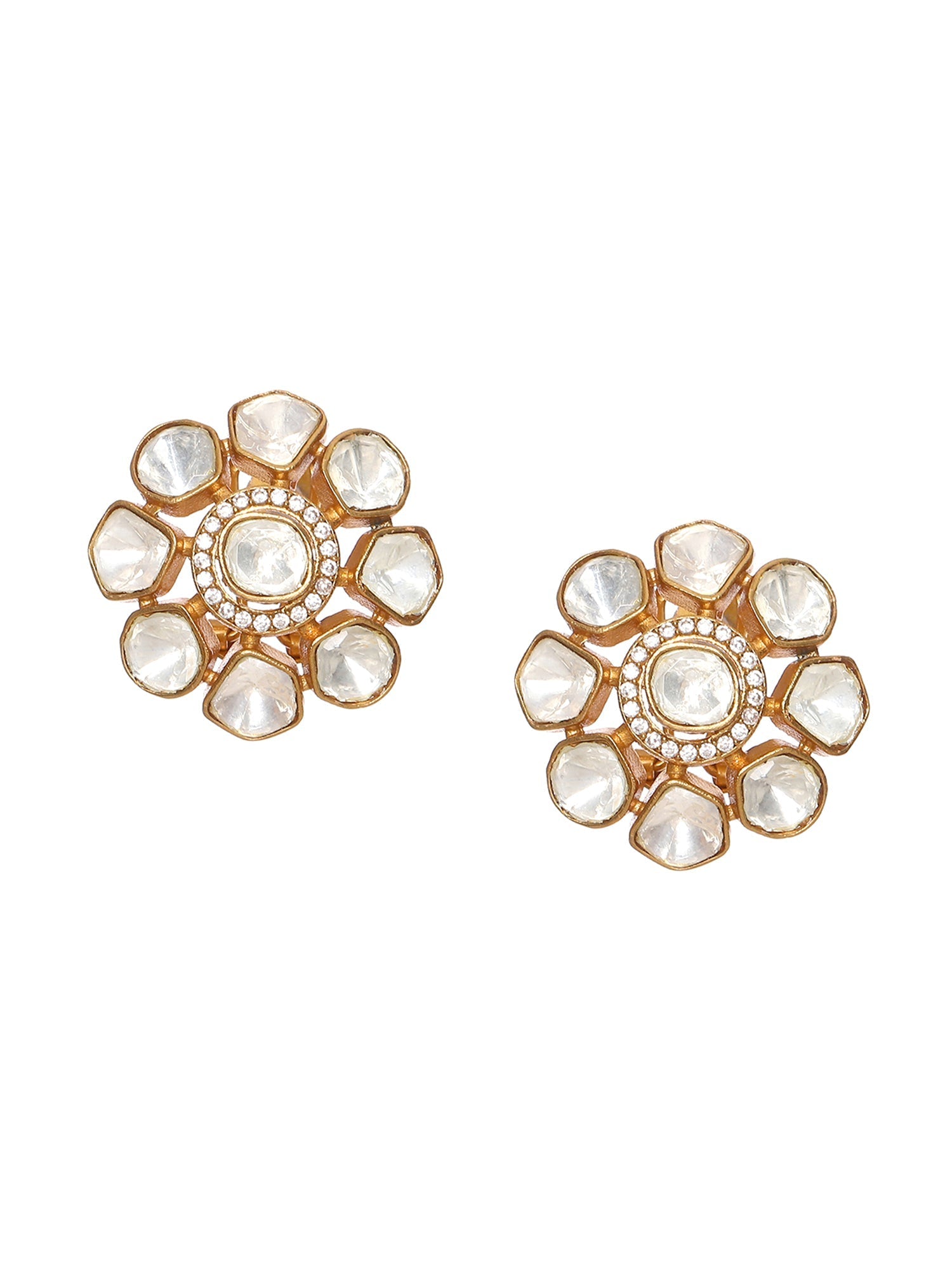 Oversized Kundan Studs - Ruby Raang - Swadesiicart