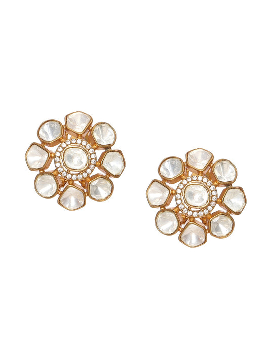 Oversized Kundan Studs - Ruby Raang - Swadesiicart