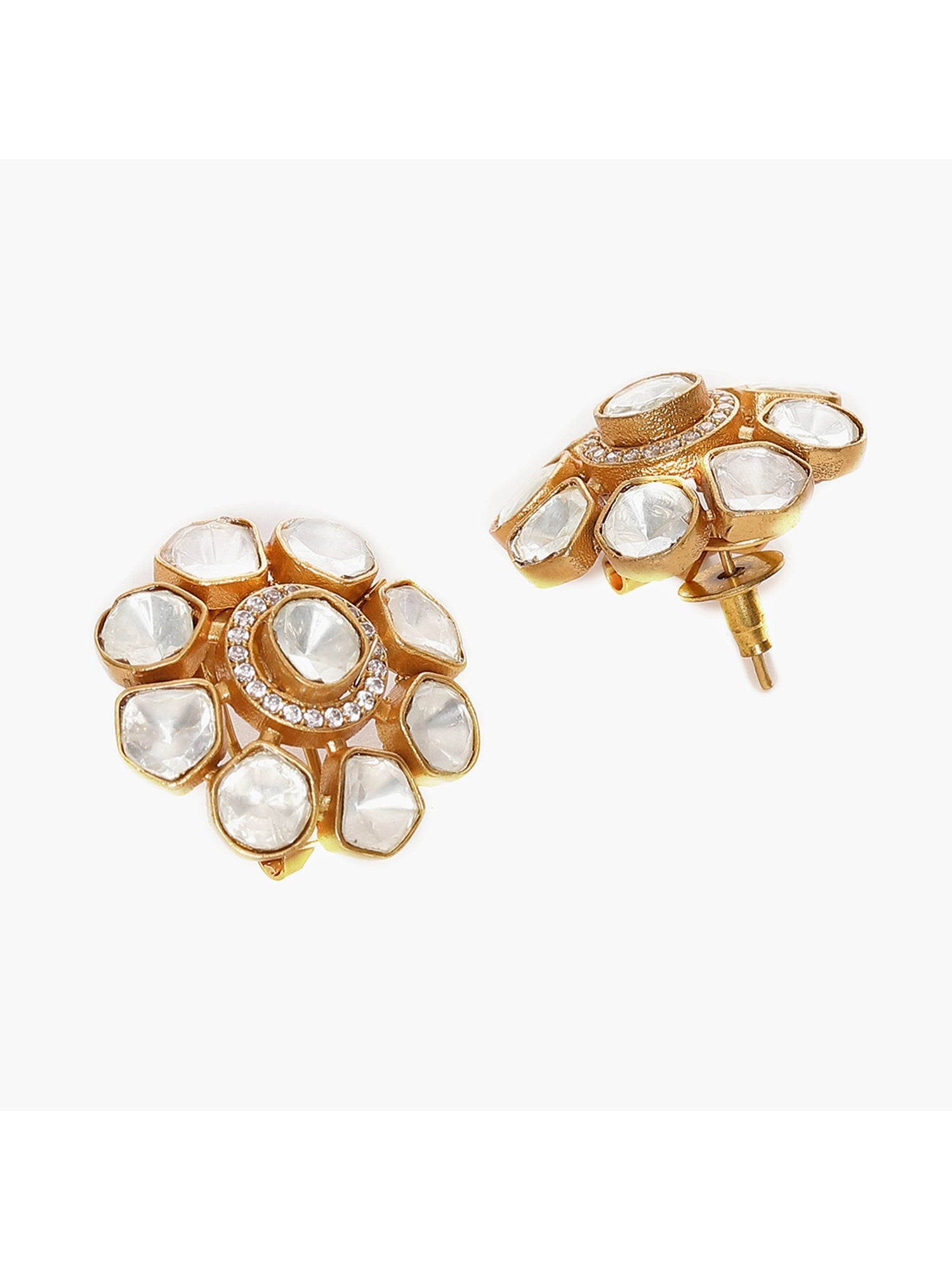 Oversized Kundan Studs - Ruby Raang - Swadesiicart