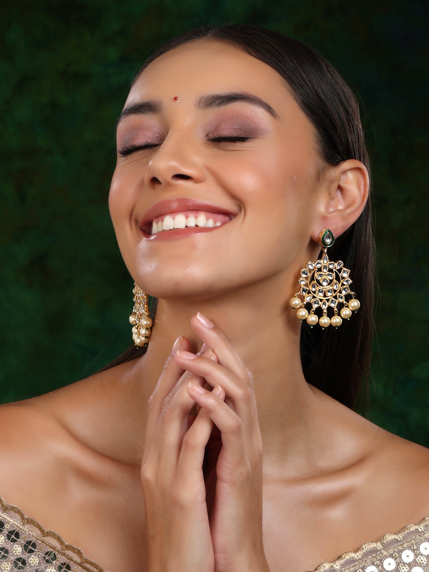 Kundan Chand Earrings - Ruby Raang - Swadesiicart