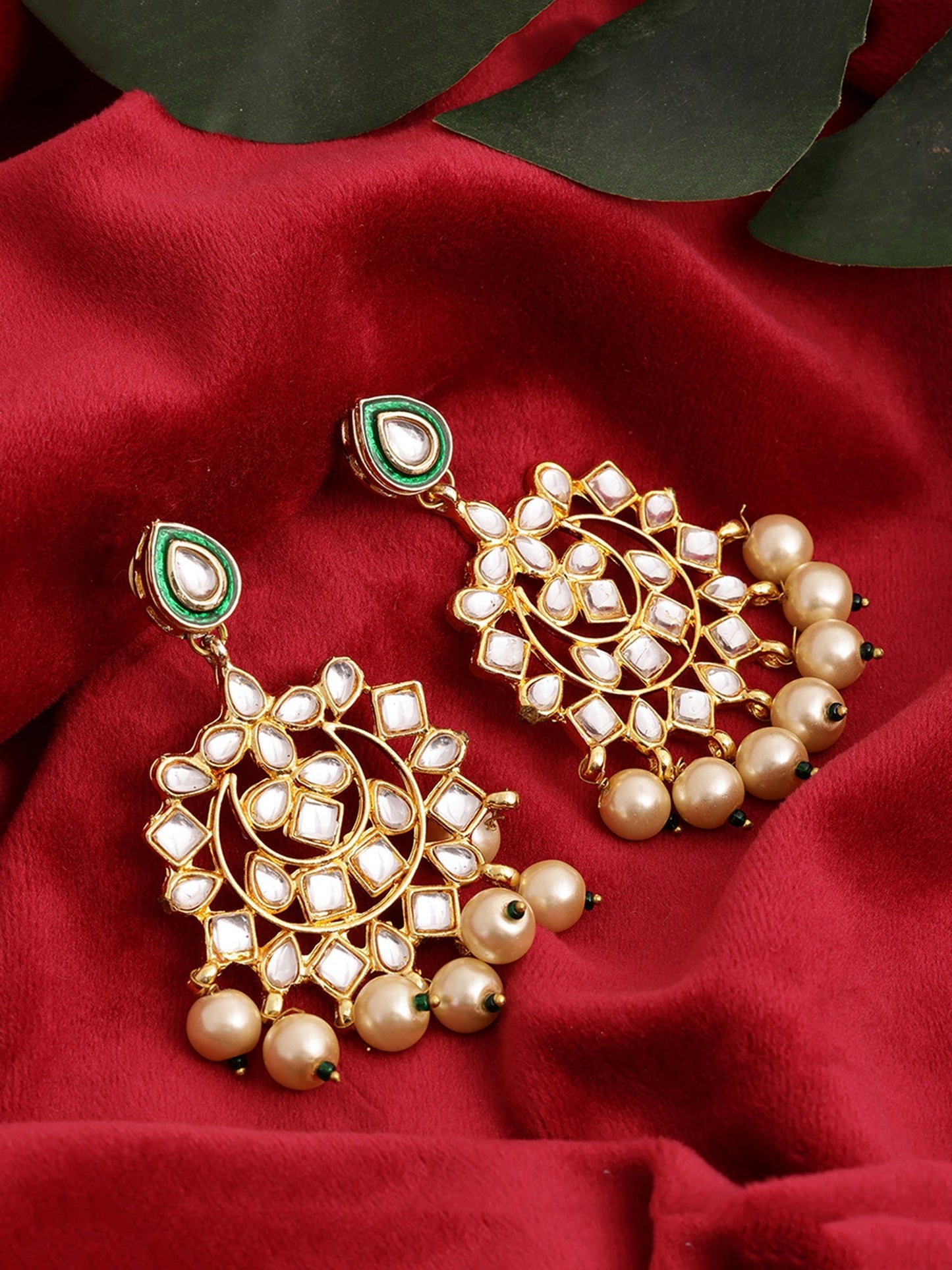 Kundan Chand Earrings - Ruby Raang - Swadesiicart