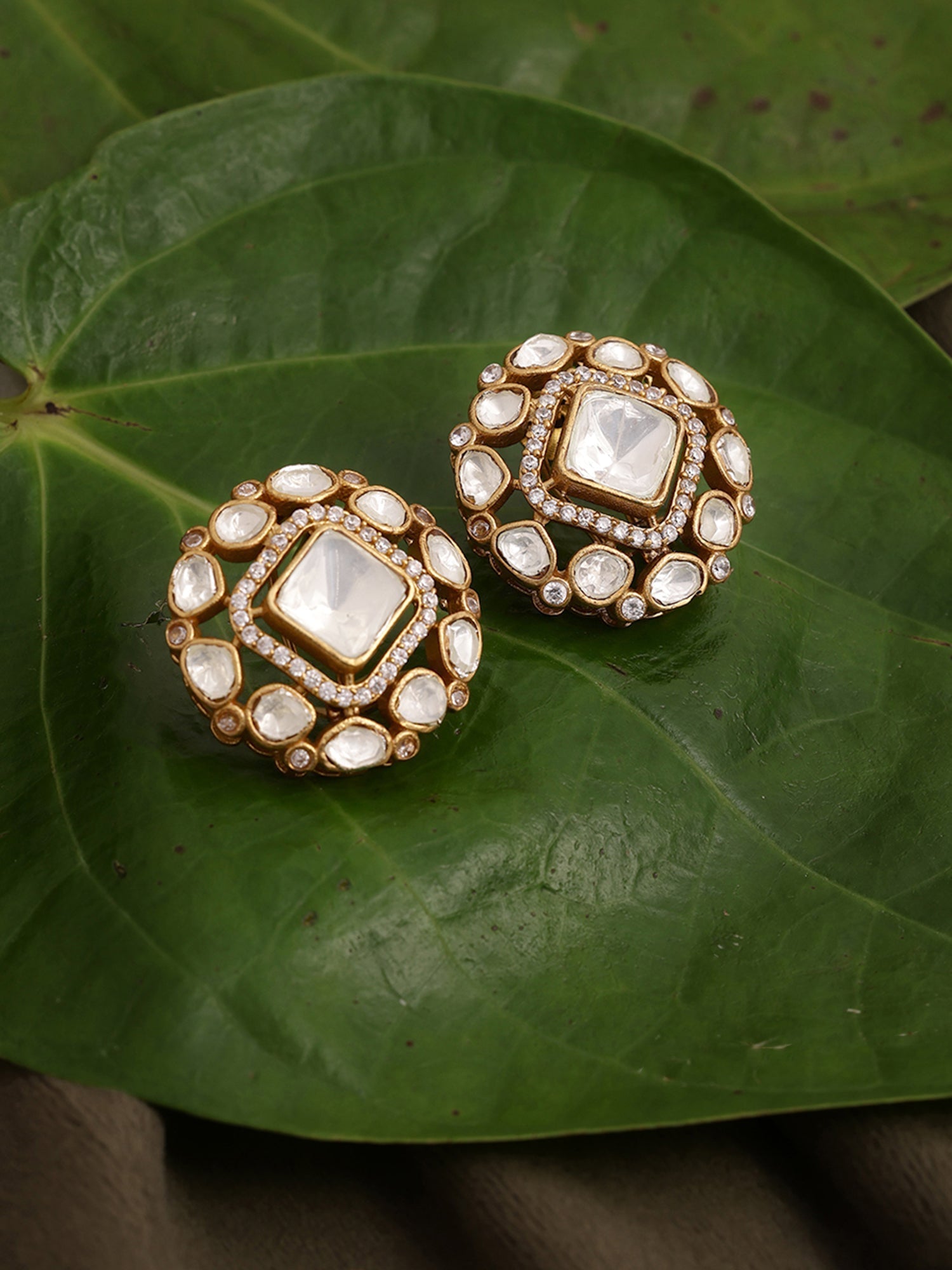 Kundan oversized Studs - Ruby Raang | Swadesiicart