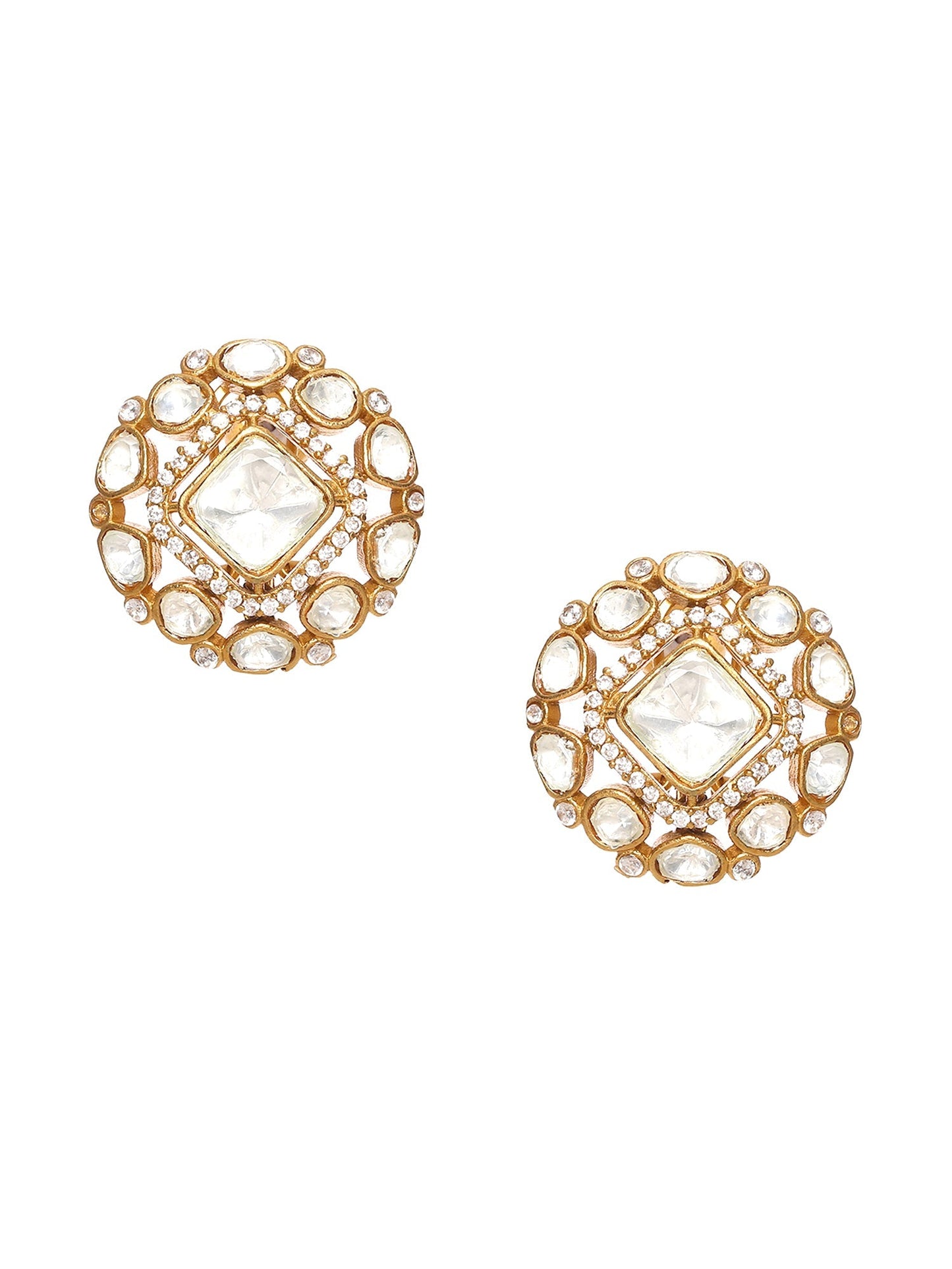 Kundan oversized Studs - Ruby Raang | Swadesiicart