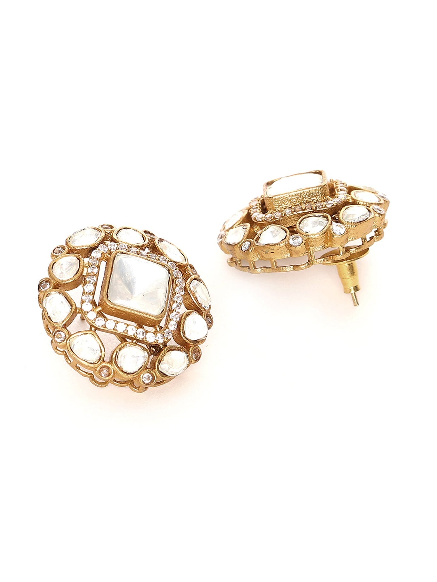 Kundan oversized Studs - Ruby Raang | Swadesiicart