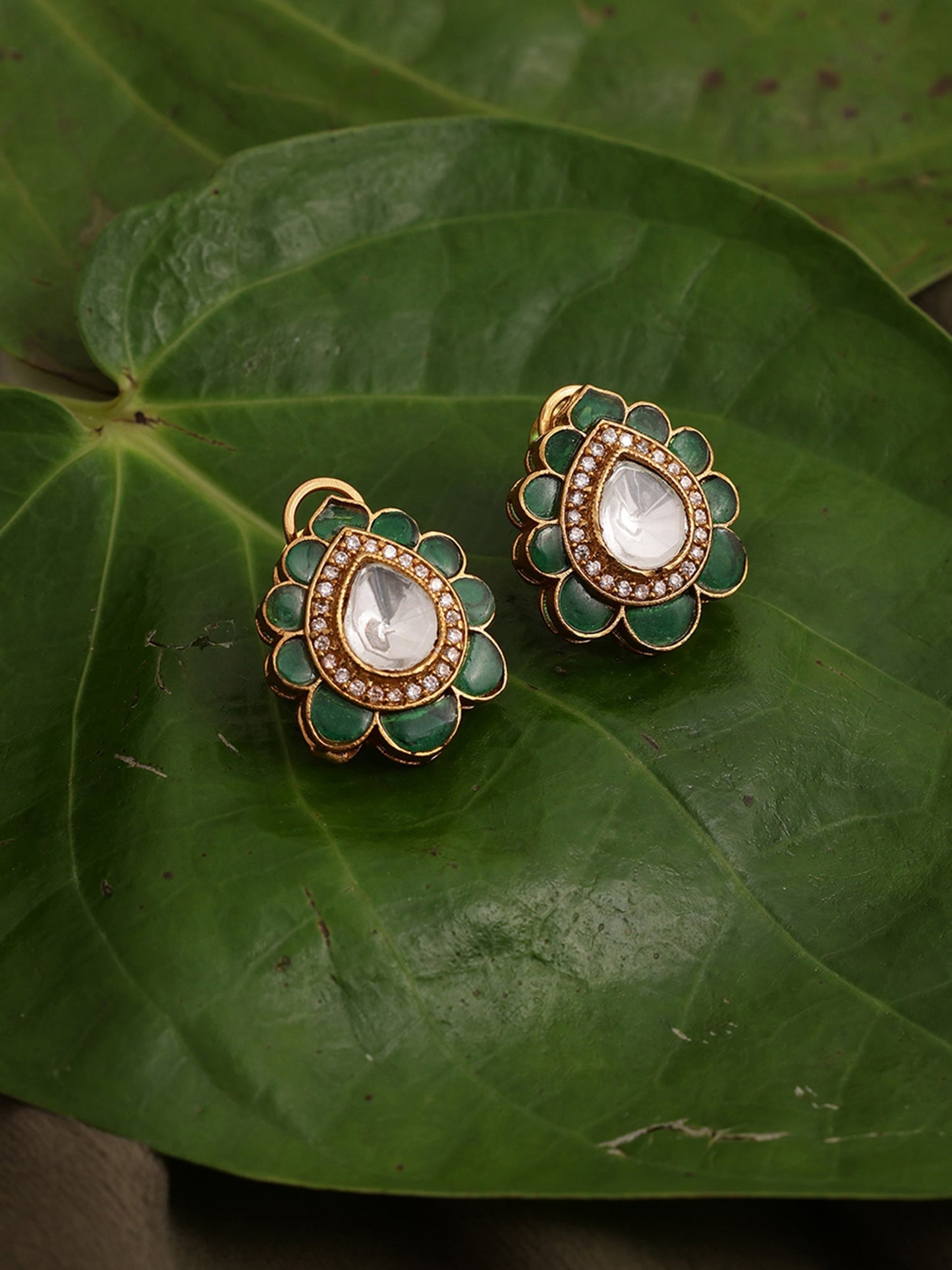 Teardrop Green Studs - Ruby Raang - Swadesiicart