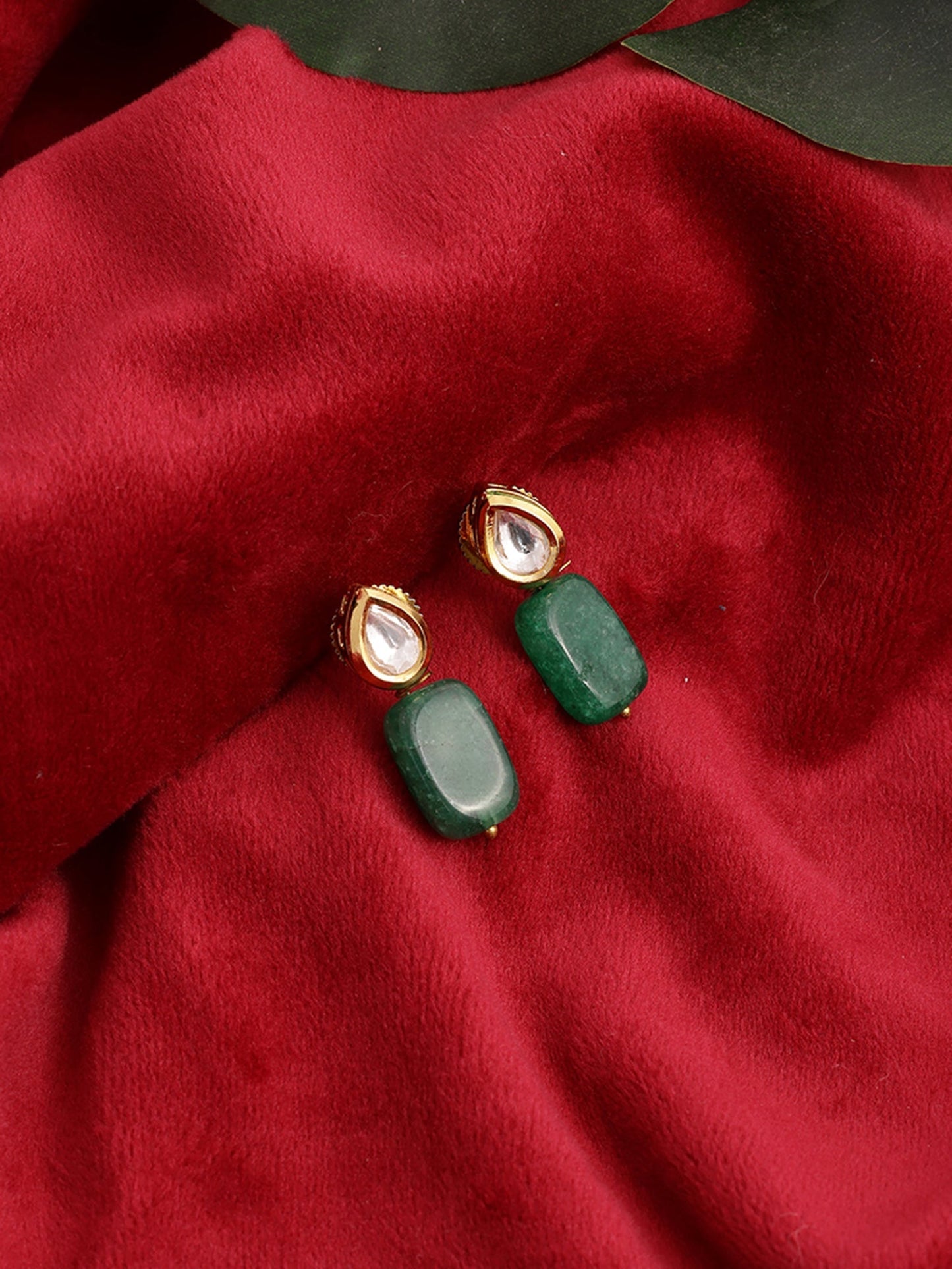 Kundan Studs with Green Stone - Ruby Raang - Swadesiicart