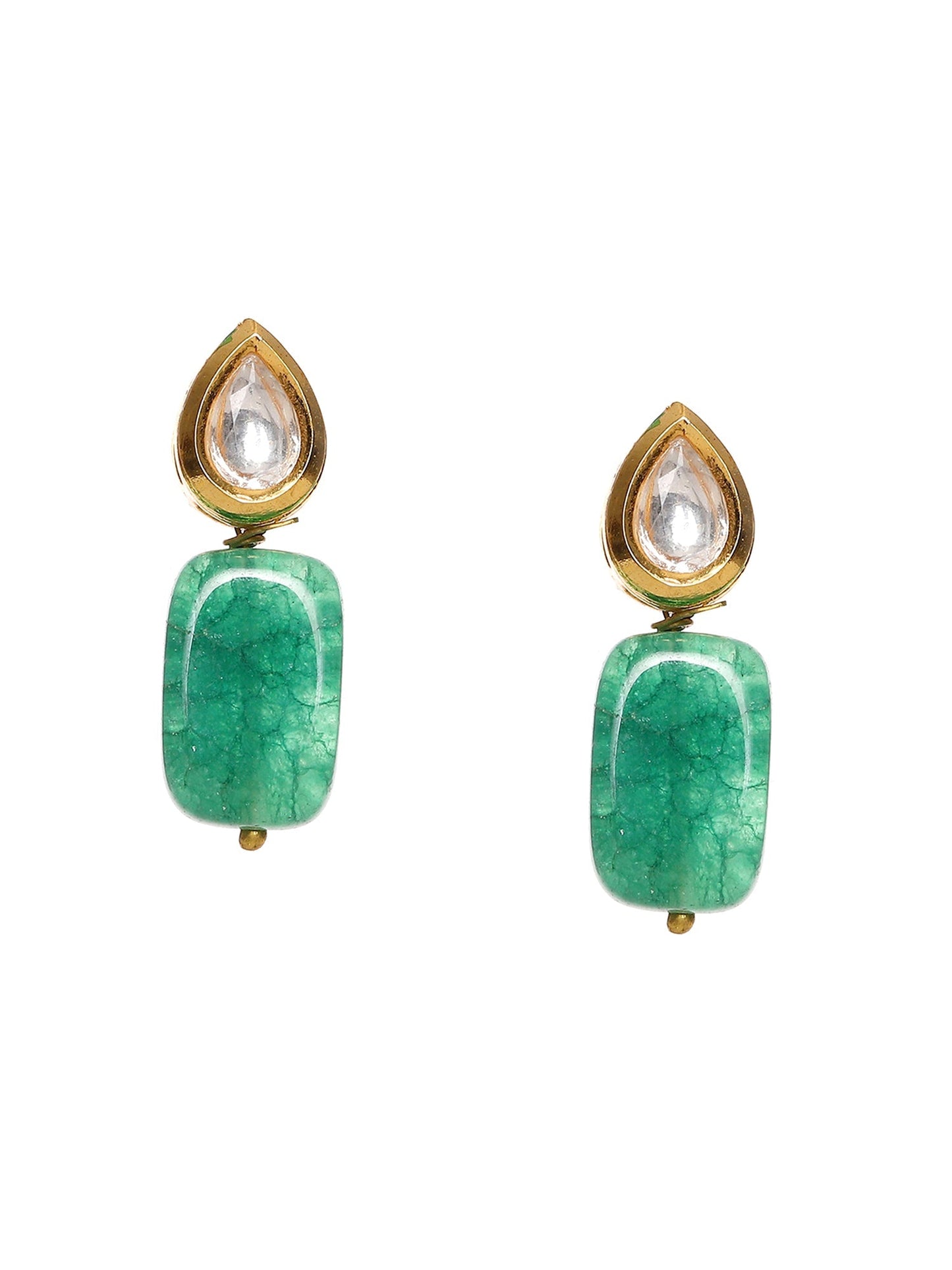 Kundan Studs with Green Stone - Ruby Raang - Swadesiicart