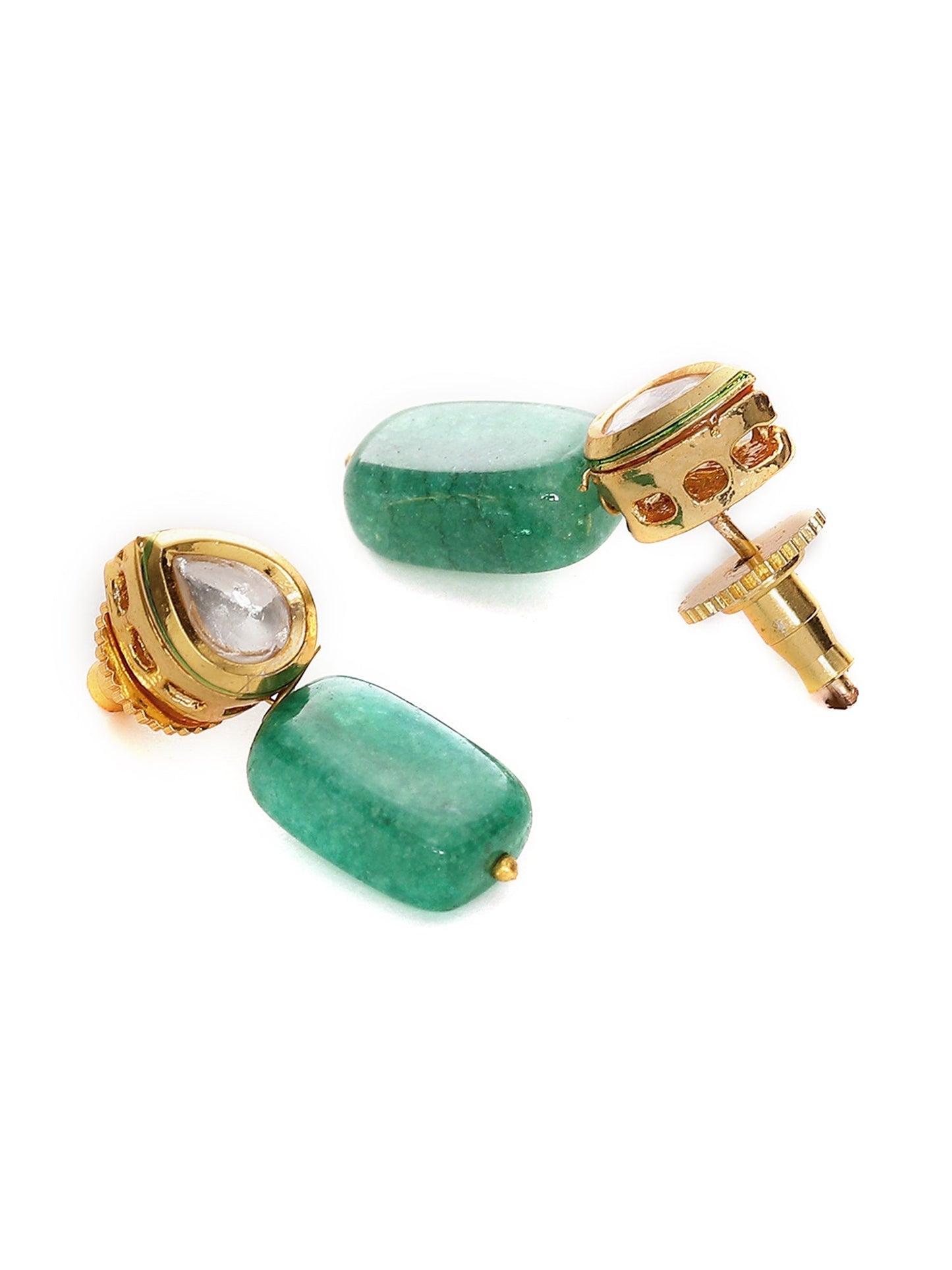 Kundan Studs with Green Stone - Ruby Raang - Swadesiicart