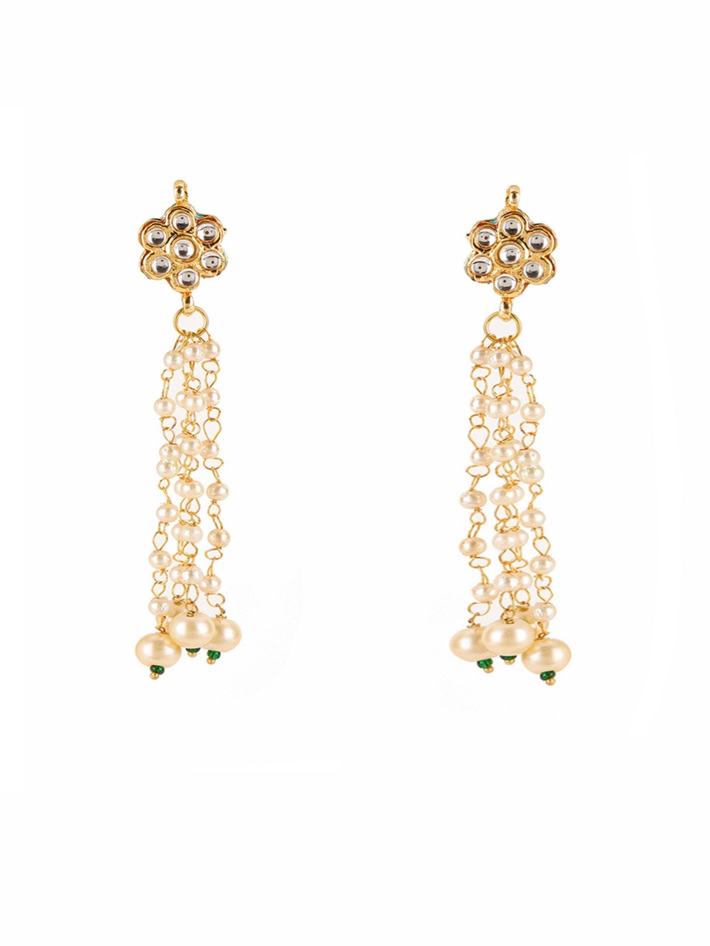Long Dangler Kundan & Pearl Earrings - Ruby Raang - Swadesiicart