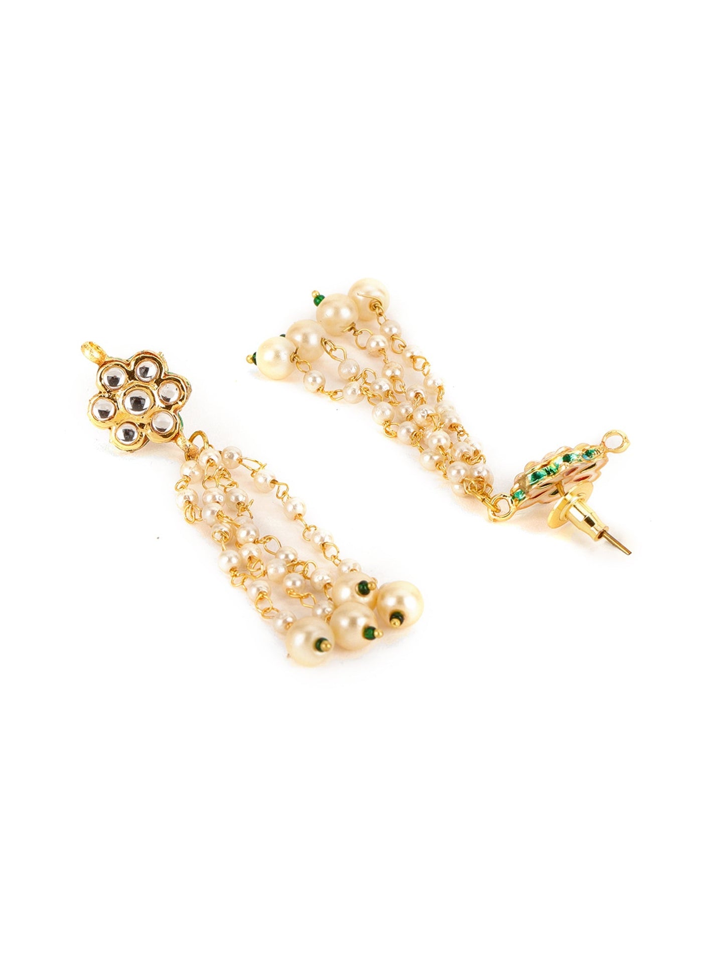 Long Dangler Kundan & Pearl Earrings - Ruby Raang - Swadesiicart