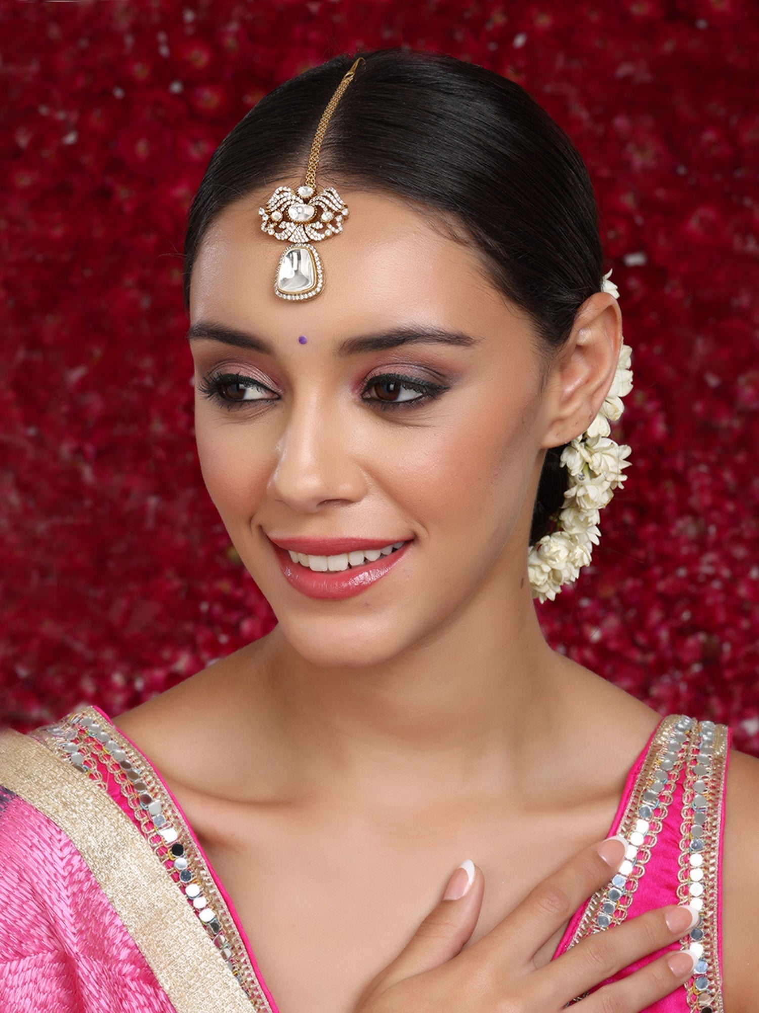 Kundan Maang Tikka with Diamonds - Ruby Raang | Swadesiicart