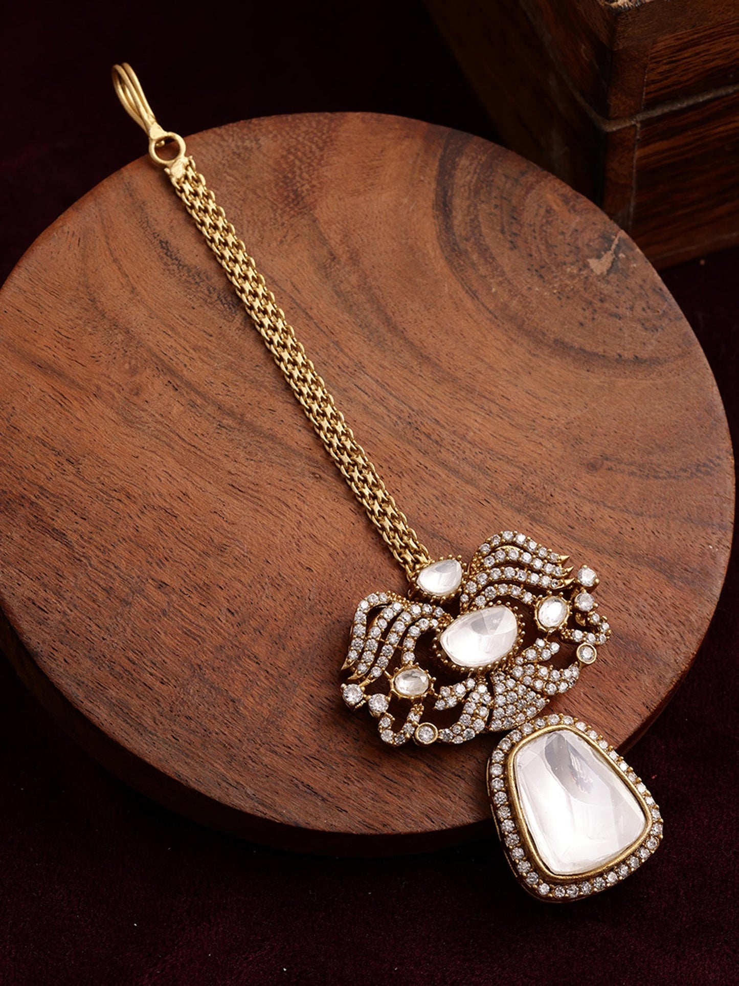 Kundan Maang Tikka with Diamonds - Ruby Raang | Swadesiicart