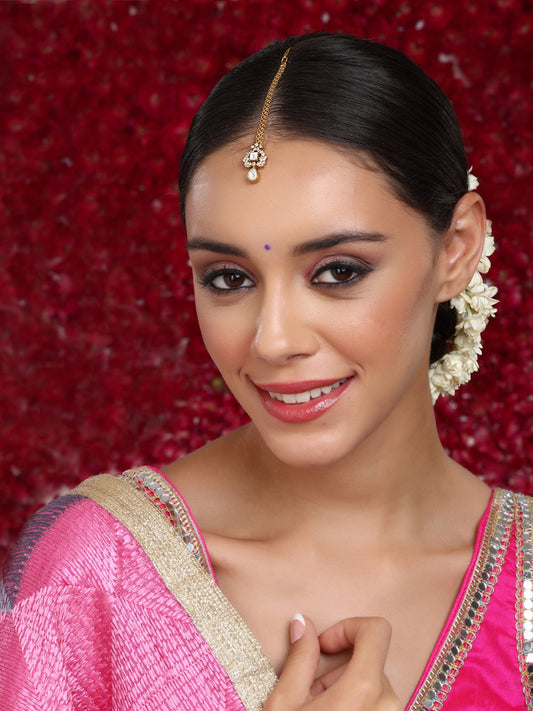 Kundan Maang Tikka with Diamonds - Ruby Raang | Swadesiicart