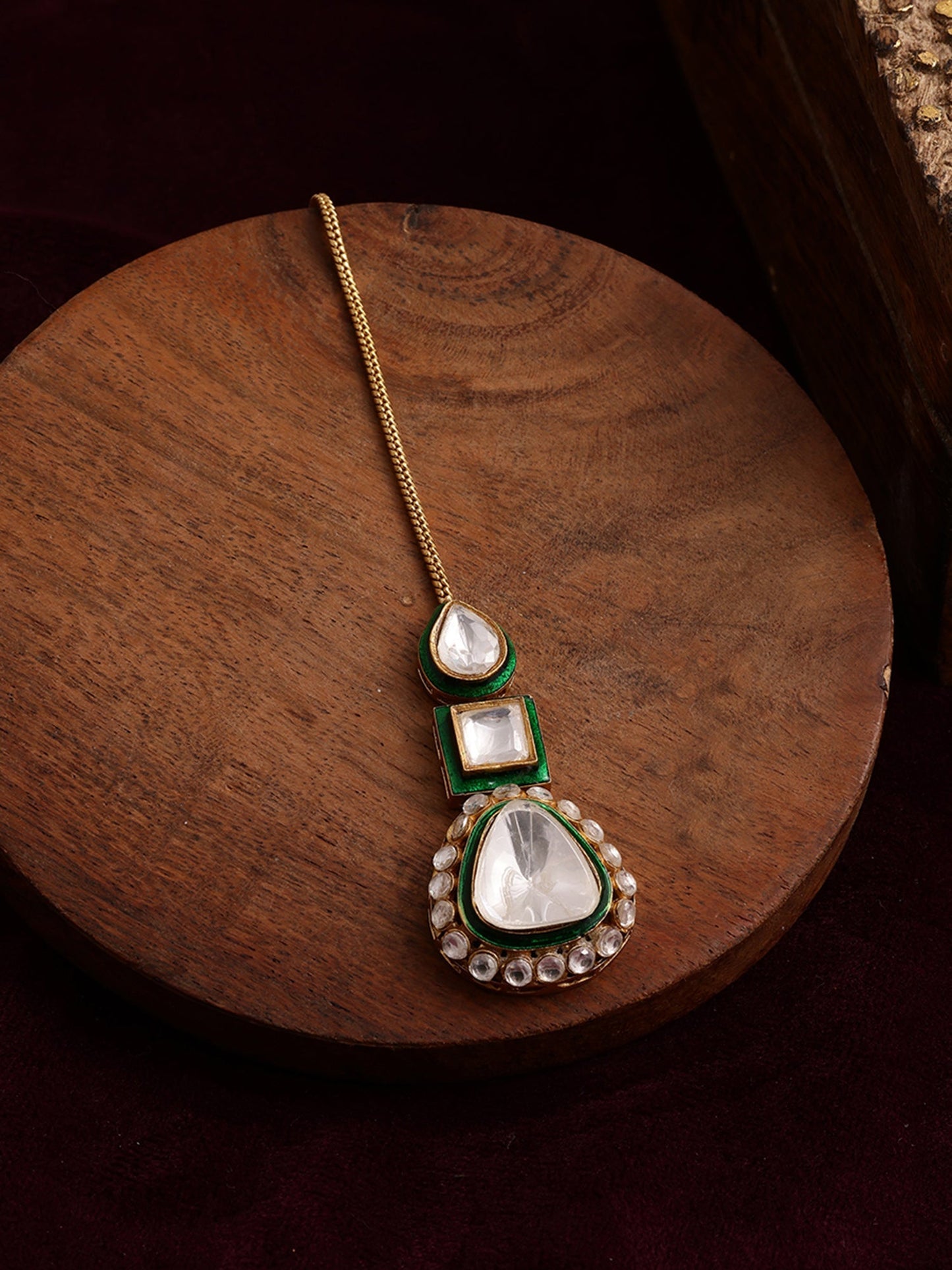 Kundan Maang Tikka with Meenakari - Ruby Raang | Swadesiicart