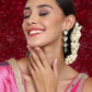 Long Meenakari Kundan Earrings with Emeralds - Ruby Raang - Swadesiicart
