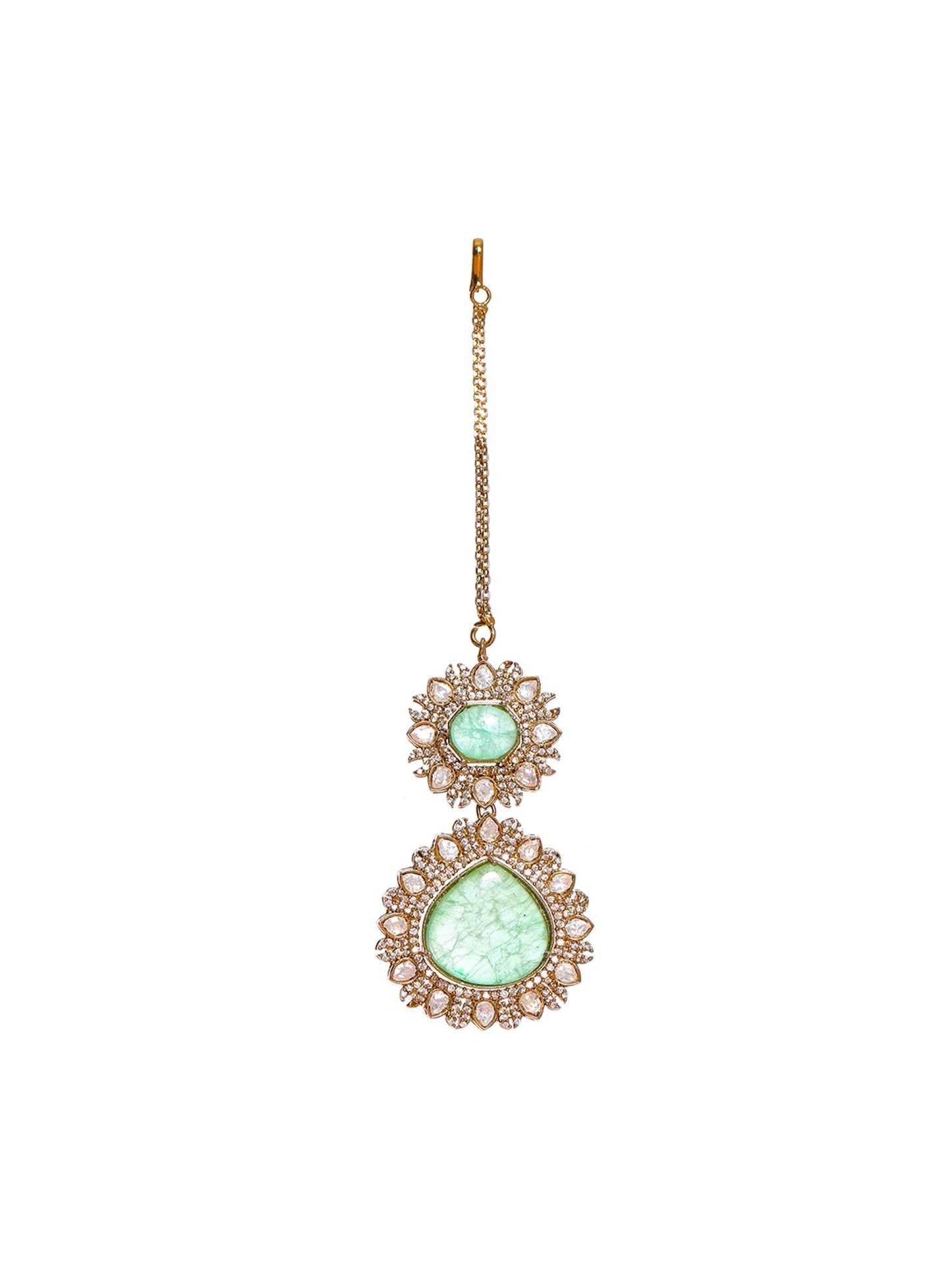 Kundan Maang Tikka with Diamonds & Semi Precious Stone - Ruby Raang | Swadesiicart