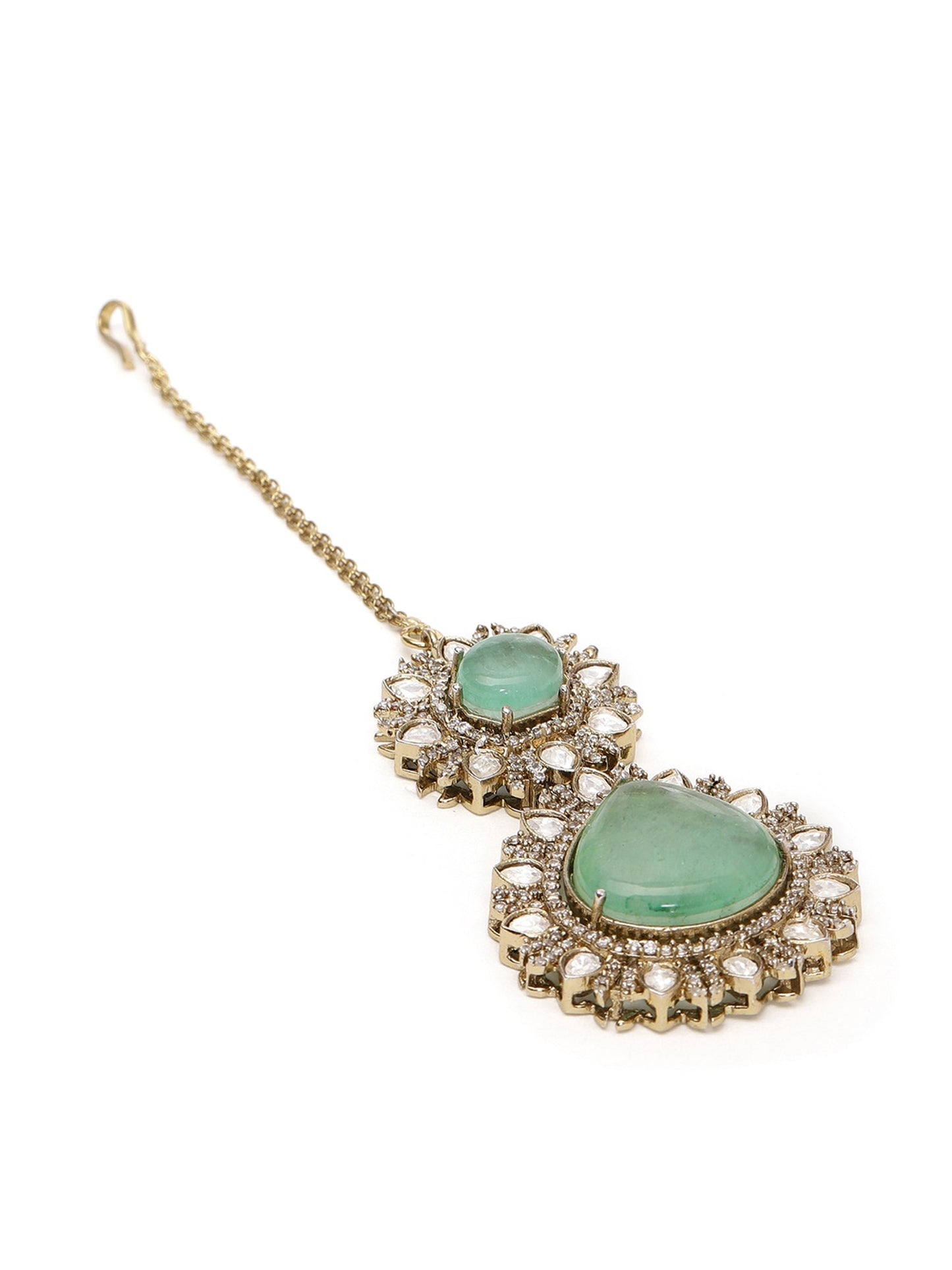 Kundan Maang Tikka with Diamonds & Semi Precious Stone - Ruby Raang | Swadesiicart