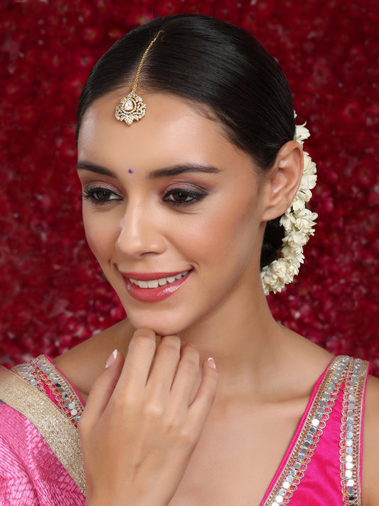 Kundan Maang Tikka with Diamonds - Ruby Raang | Swadesiicart