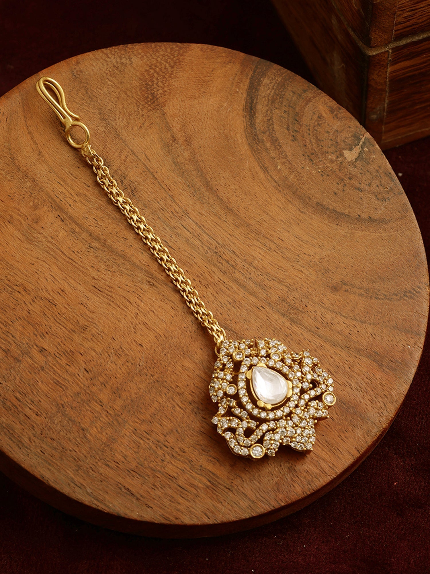Kundan Maang Tikka with Diamonds - Ruby Raang | Swadesiicart