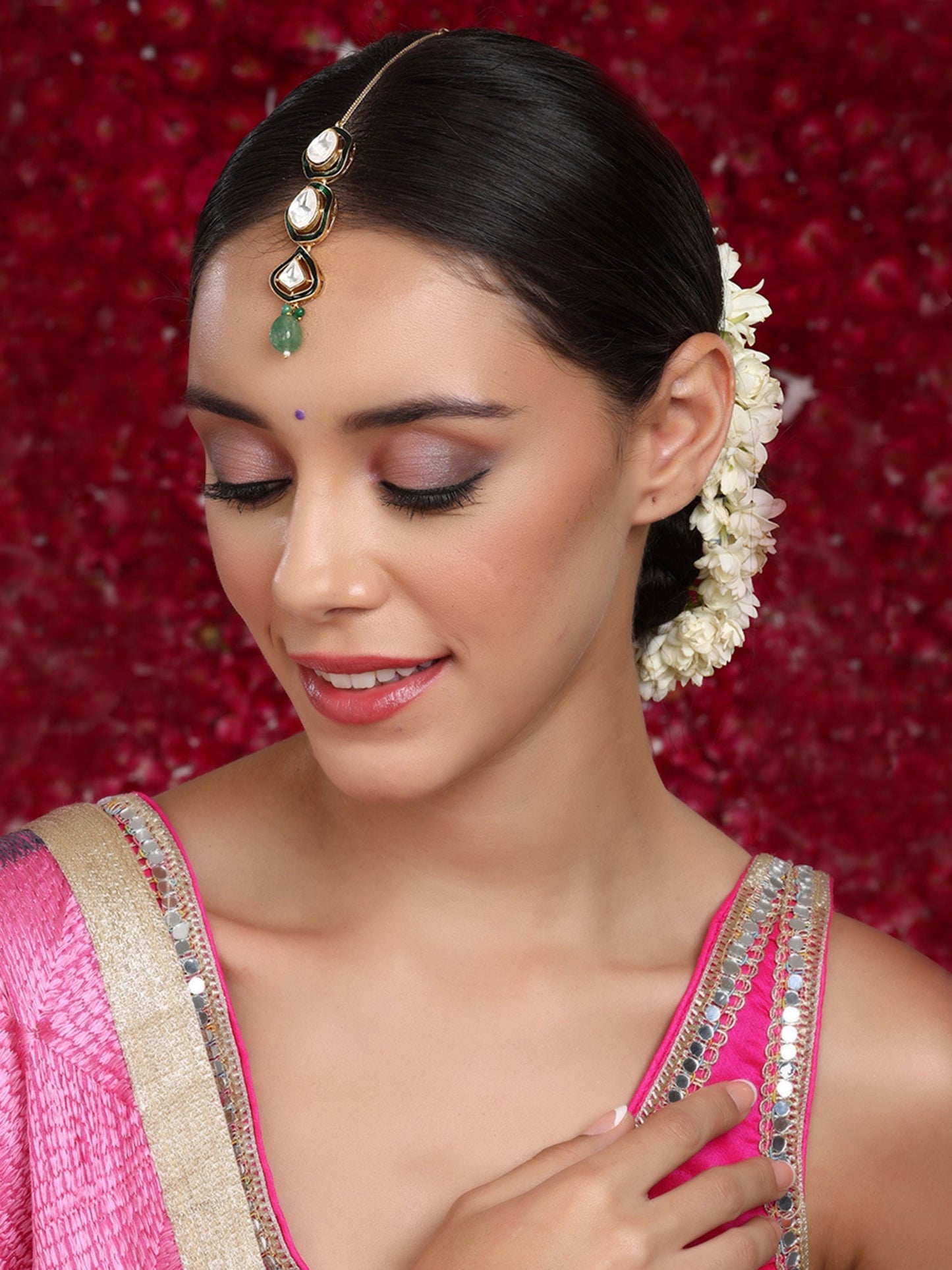 Kundan Maang Tikka with Meenakari - Ruby Raang | Swadesiicart