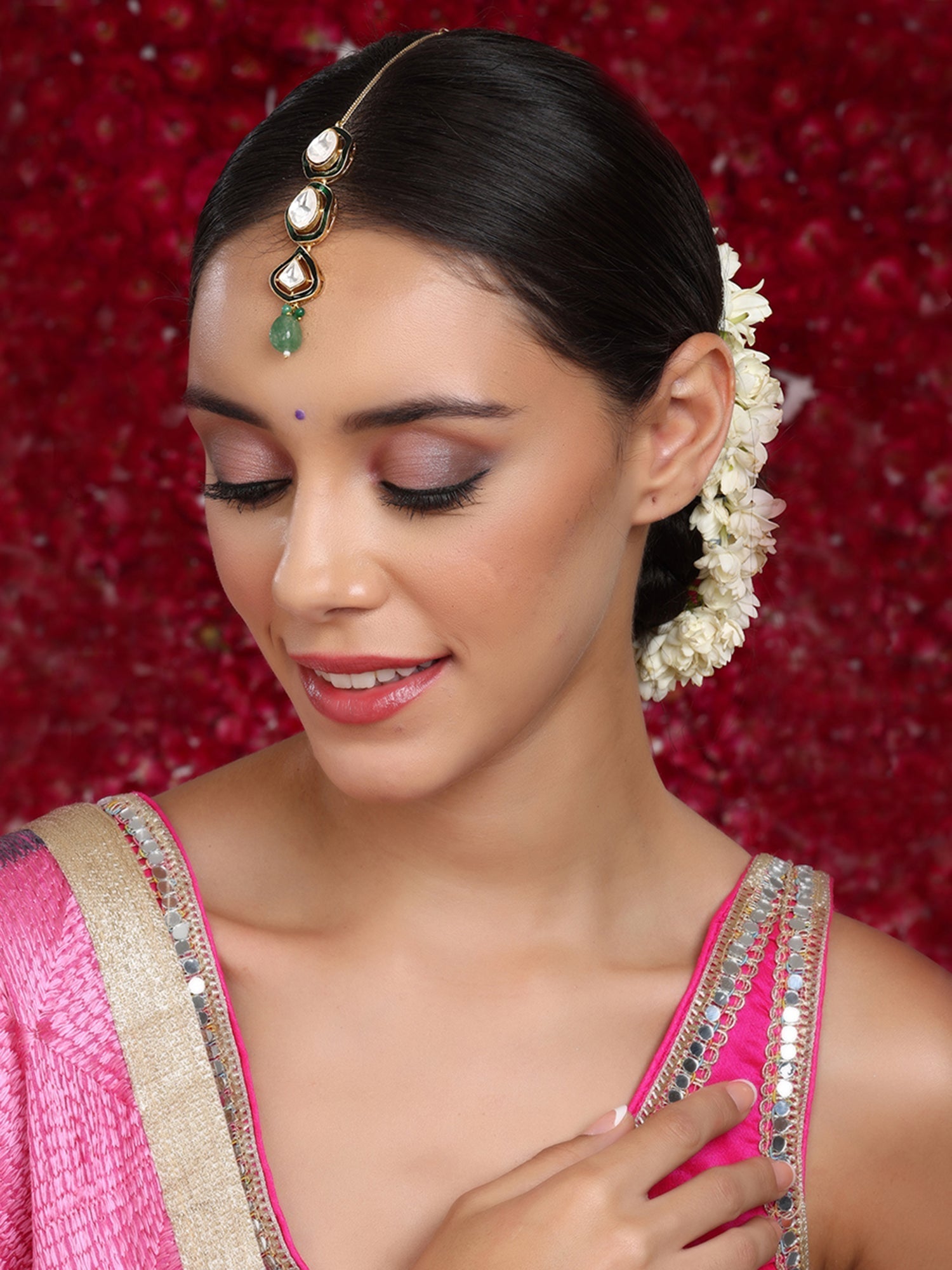 Kundan Maang Tikka with Meenakari - Ruby Raang | Swadesiicart