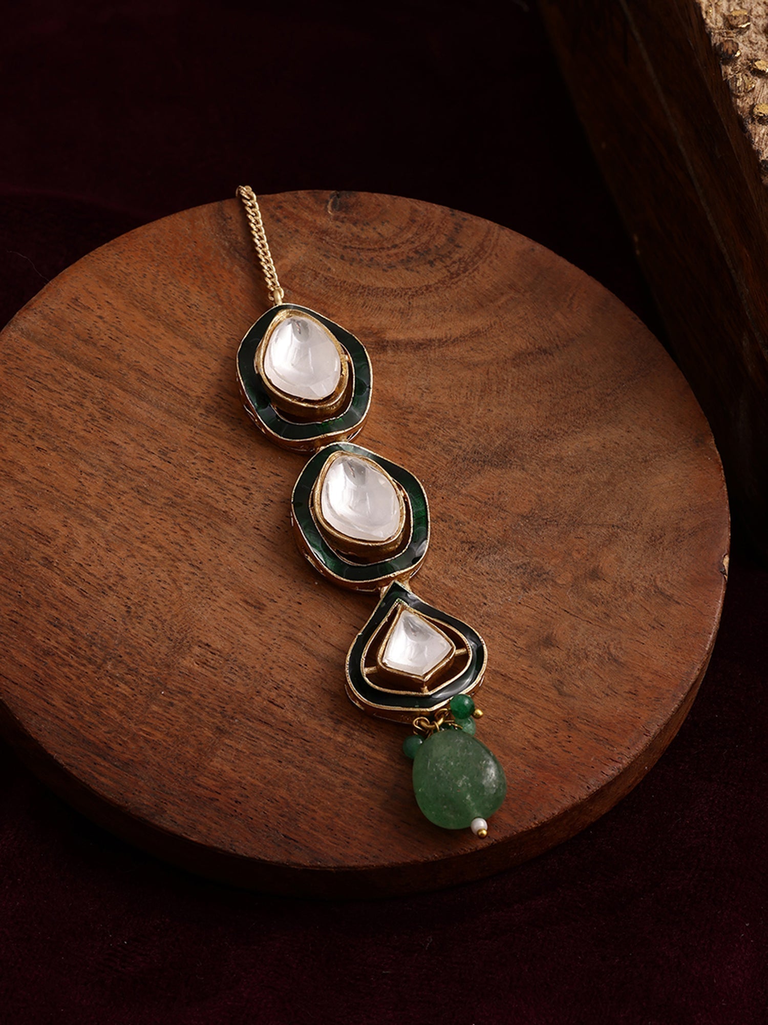 Kundan Maang Tikka with Meenakari - Ruby Raang | Swadesiicart
