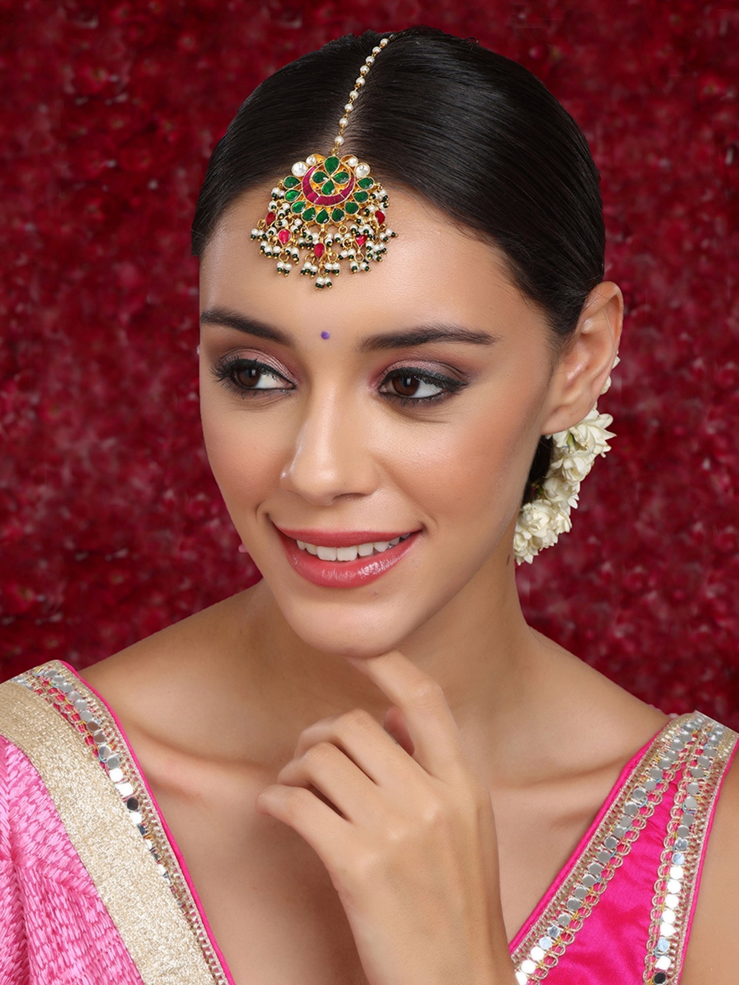 Multi Meenakari Maang Tikka - Ruby Raang | Swadesiicart