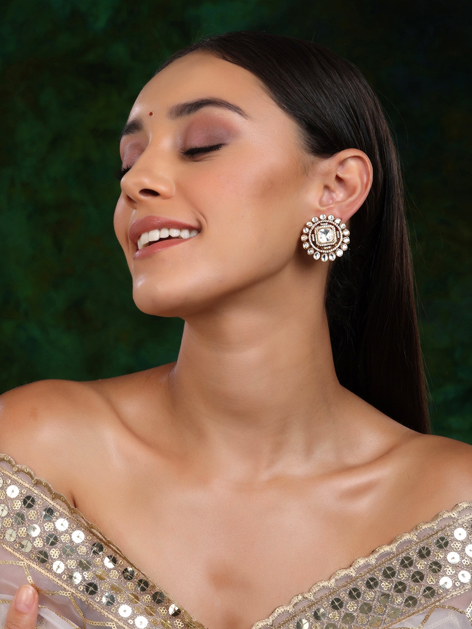 Round oversized Kundan Earrings - Ruby Raang - Swadesiicart