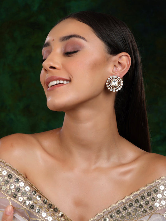 Round oversized Kundan Earrings - Ruby Raang - Swadesiicart