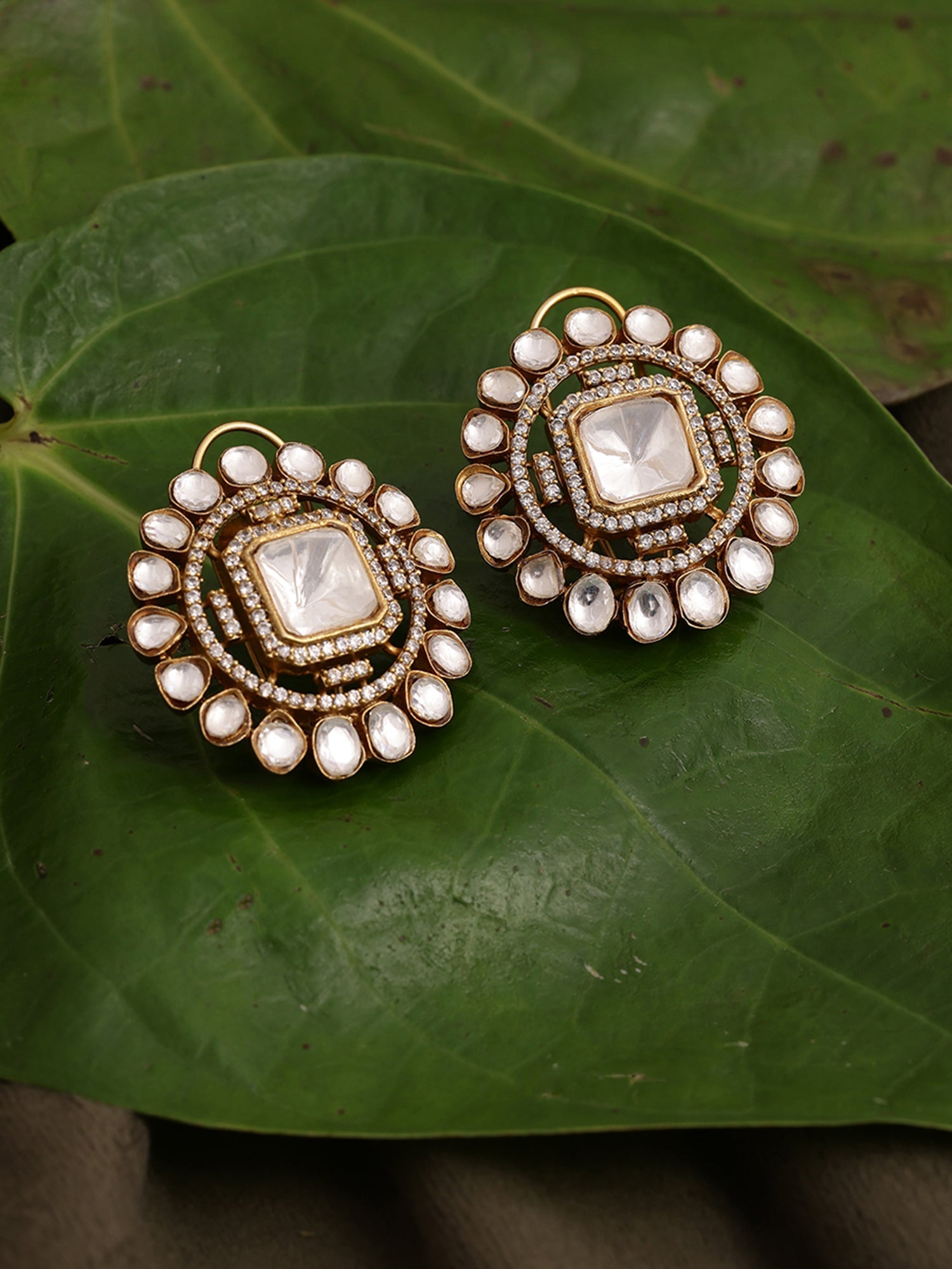 Round oversized Kundan Earrings - Ruby Raang - Swadesiicart