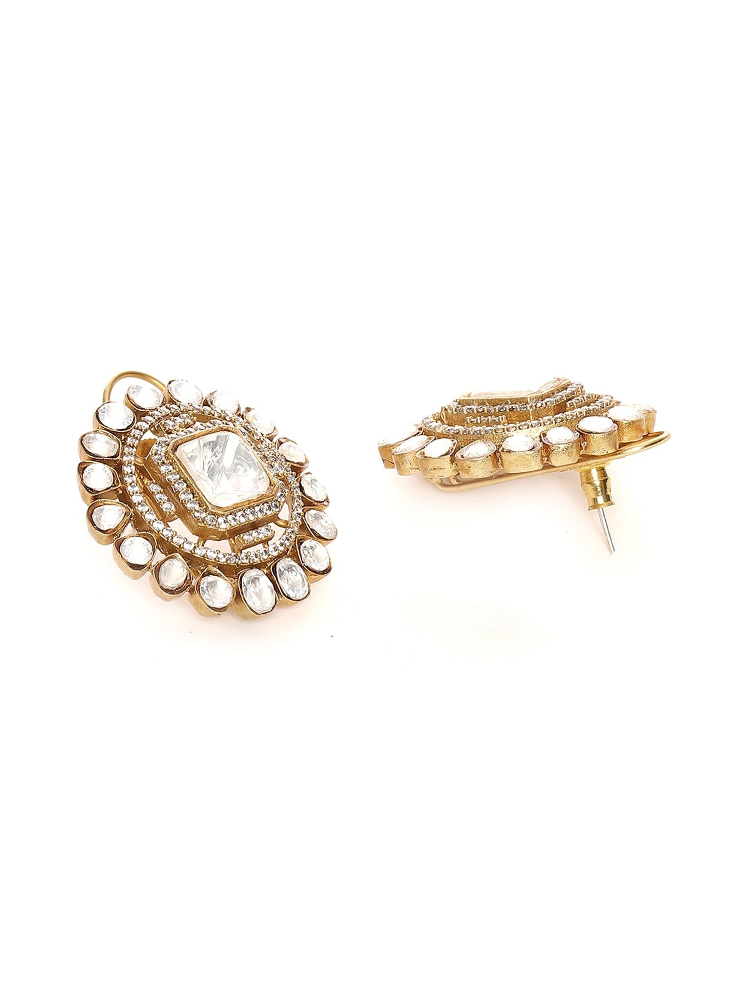 Round oversized Kundan Earrings - Ruby Raang - Swadesiicart