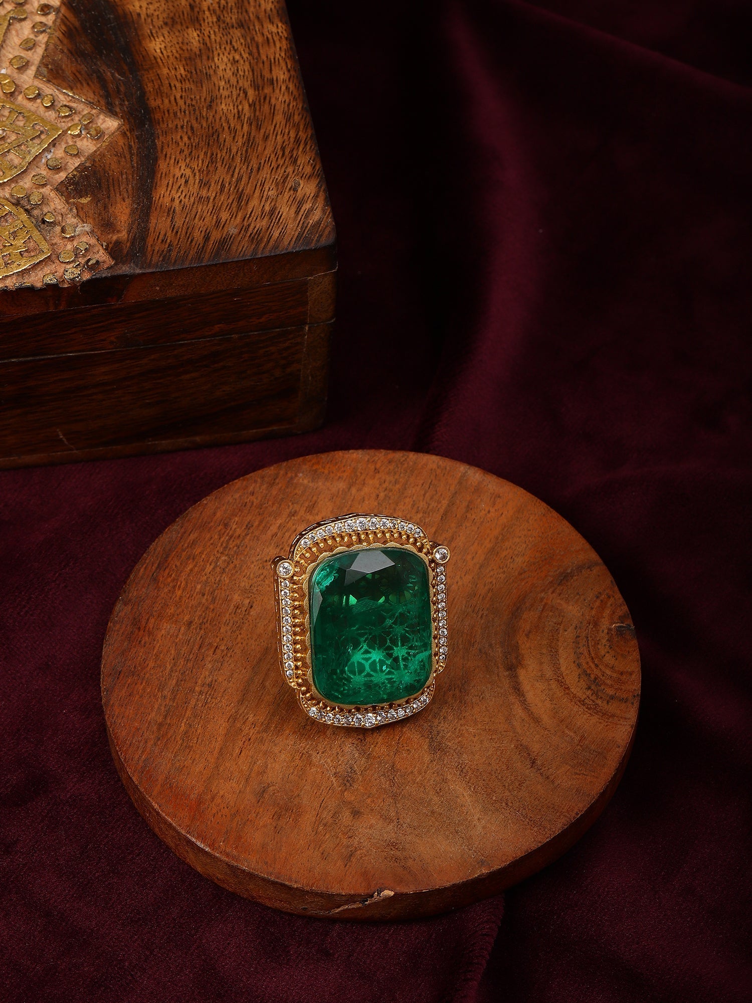 Oversized Emerald Cocktail Ring - Ruby Raang | Swadesiicart