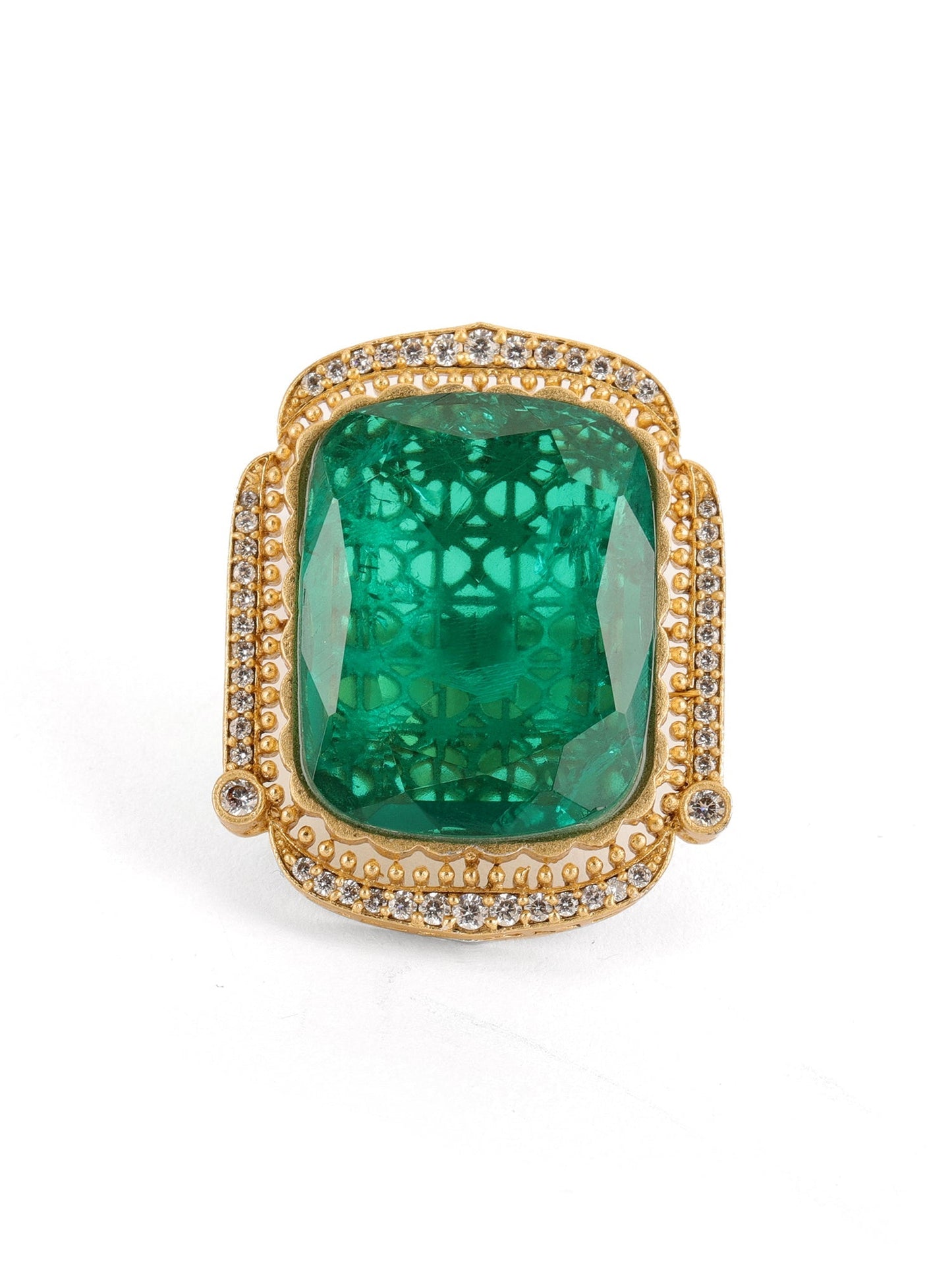 Oversized Emerald Cocktail Ring - Ruby Raang | Swadesiicart