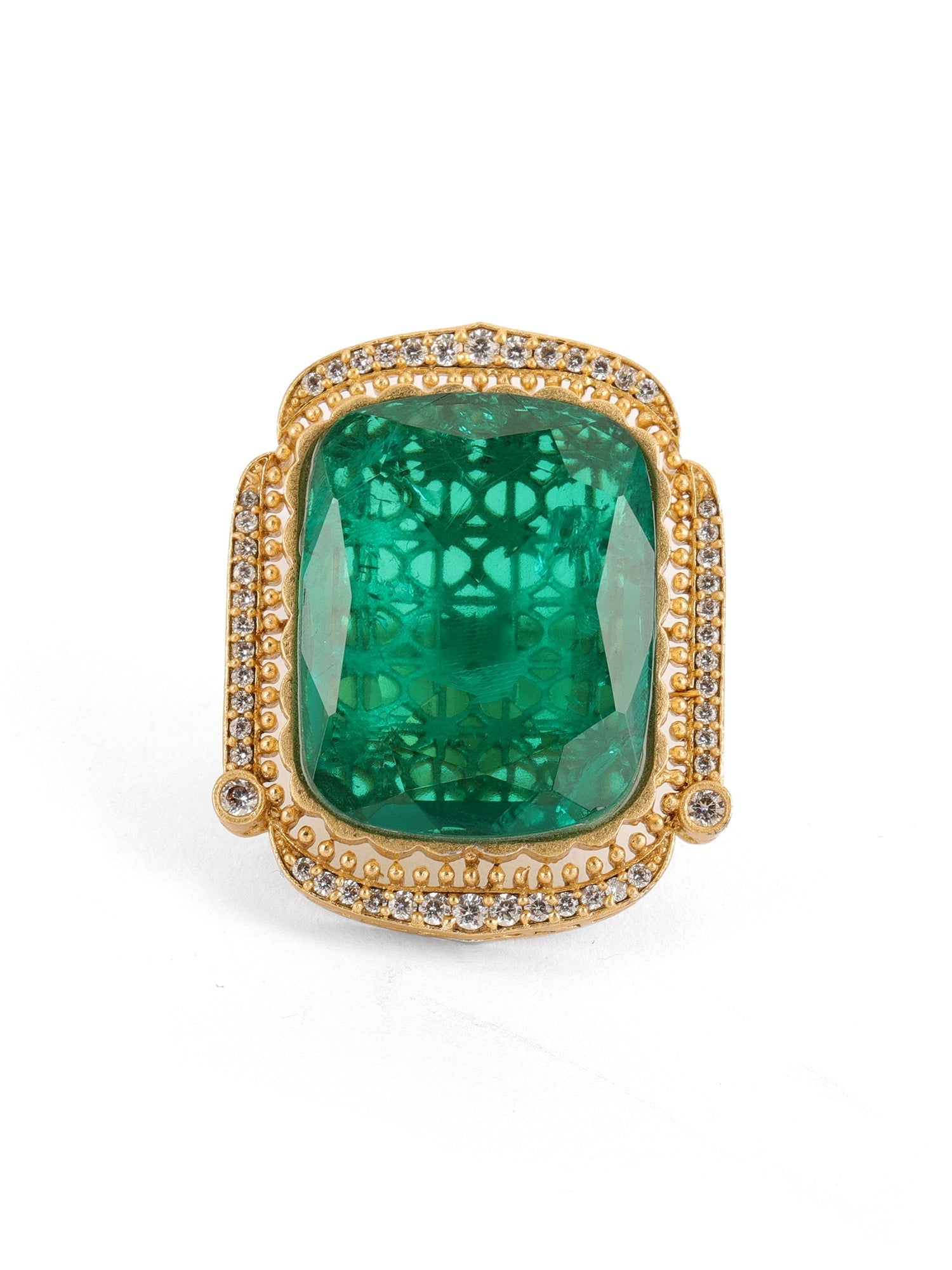 Oversized Emerald Cocktail Ring - Ruby Raang | Swadesiicart