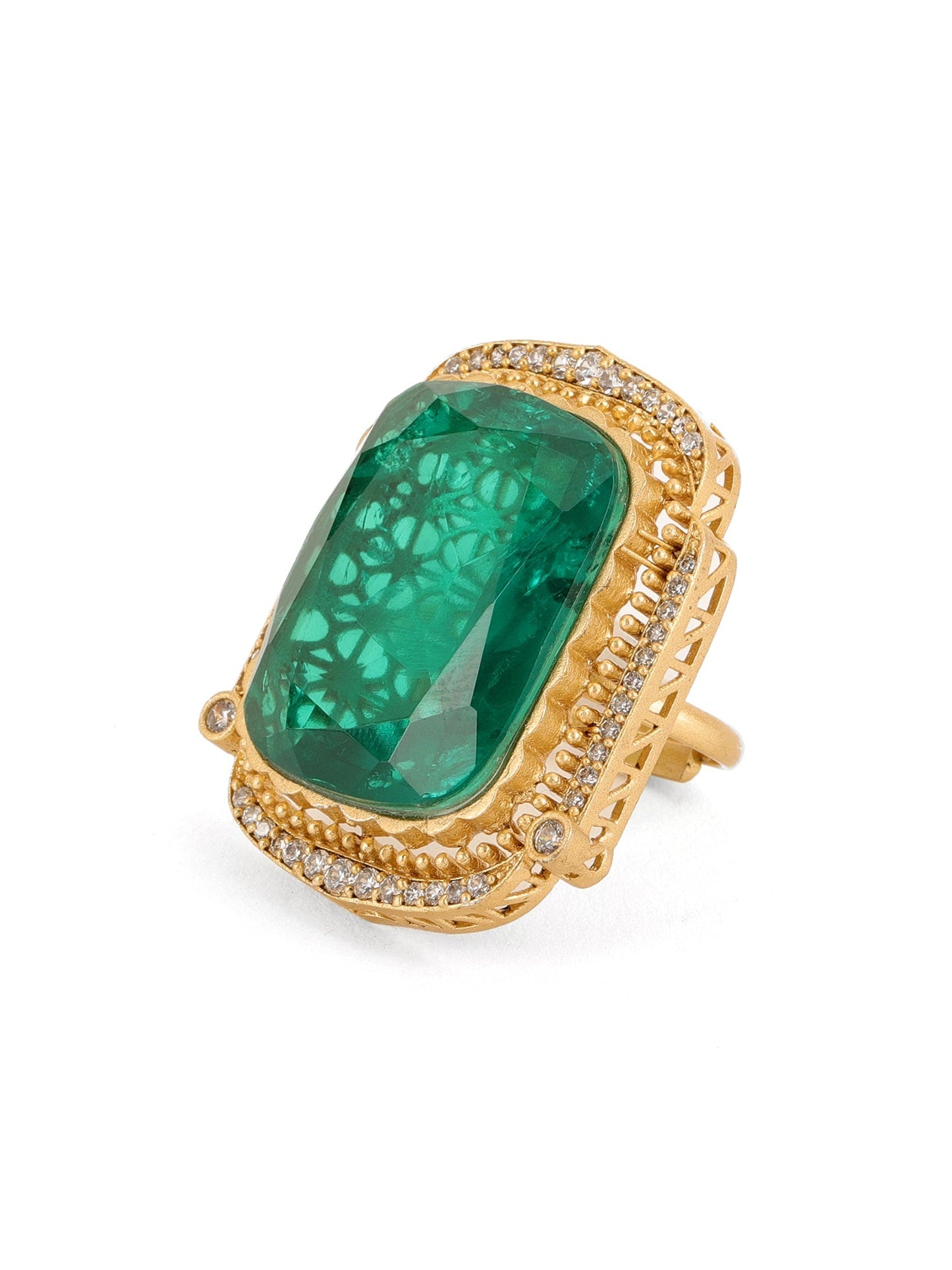 Oversized Emerald Cocktail Ring - Ruby Raang | Swadesiicart