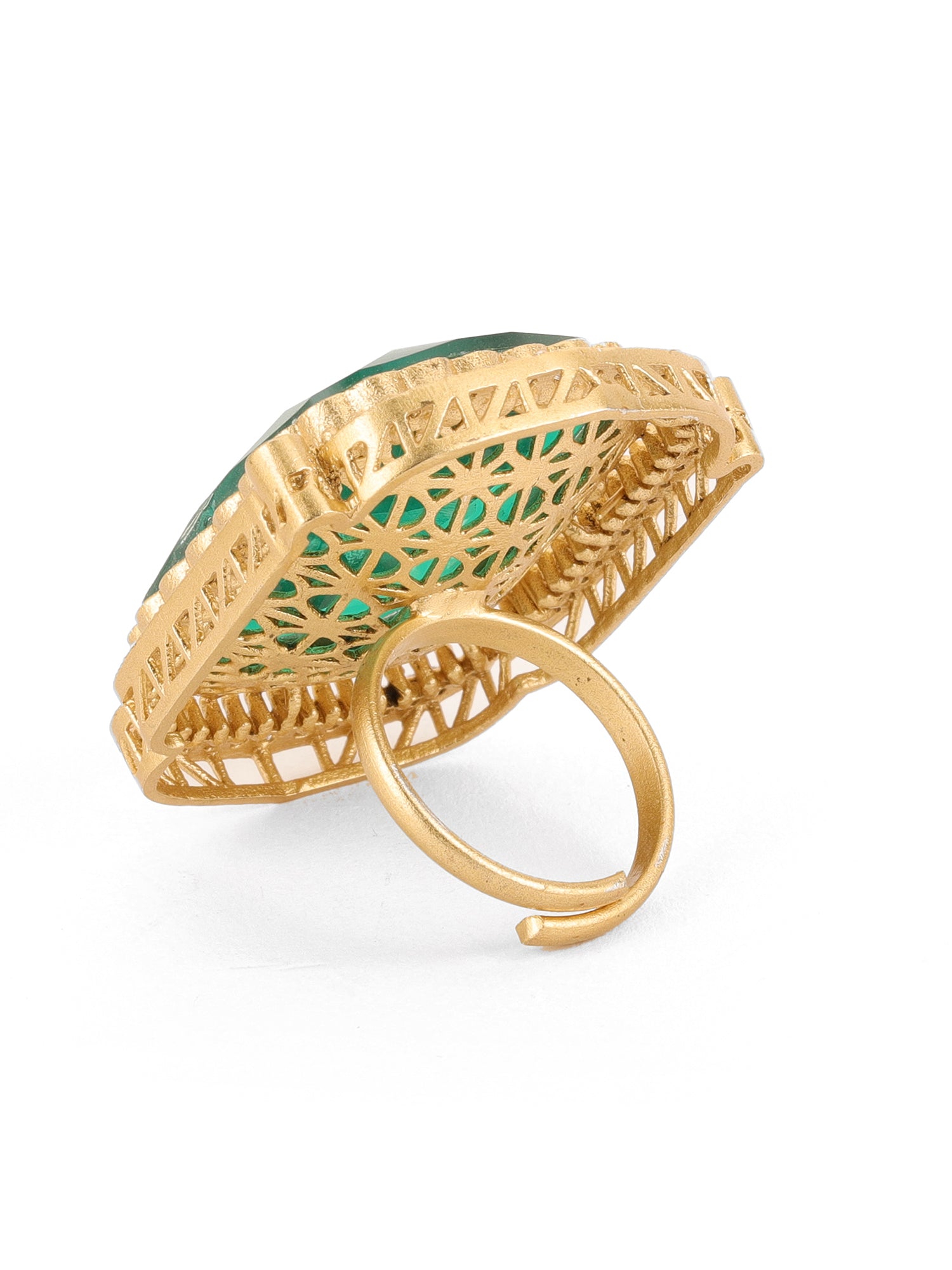Oversized Emerald Cocktail Ring - Ruby Raang | Swadesiicart