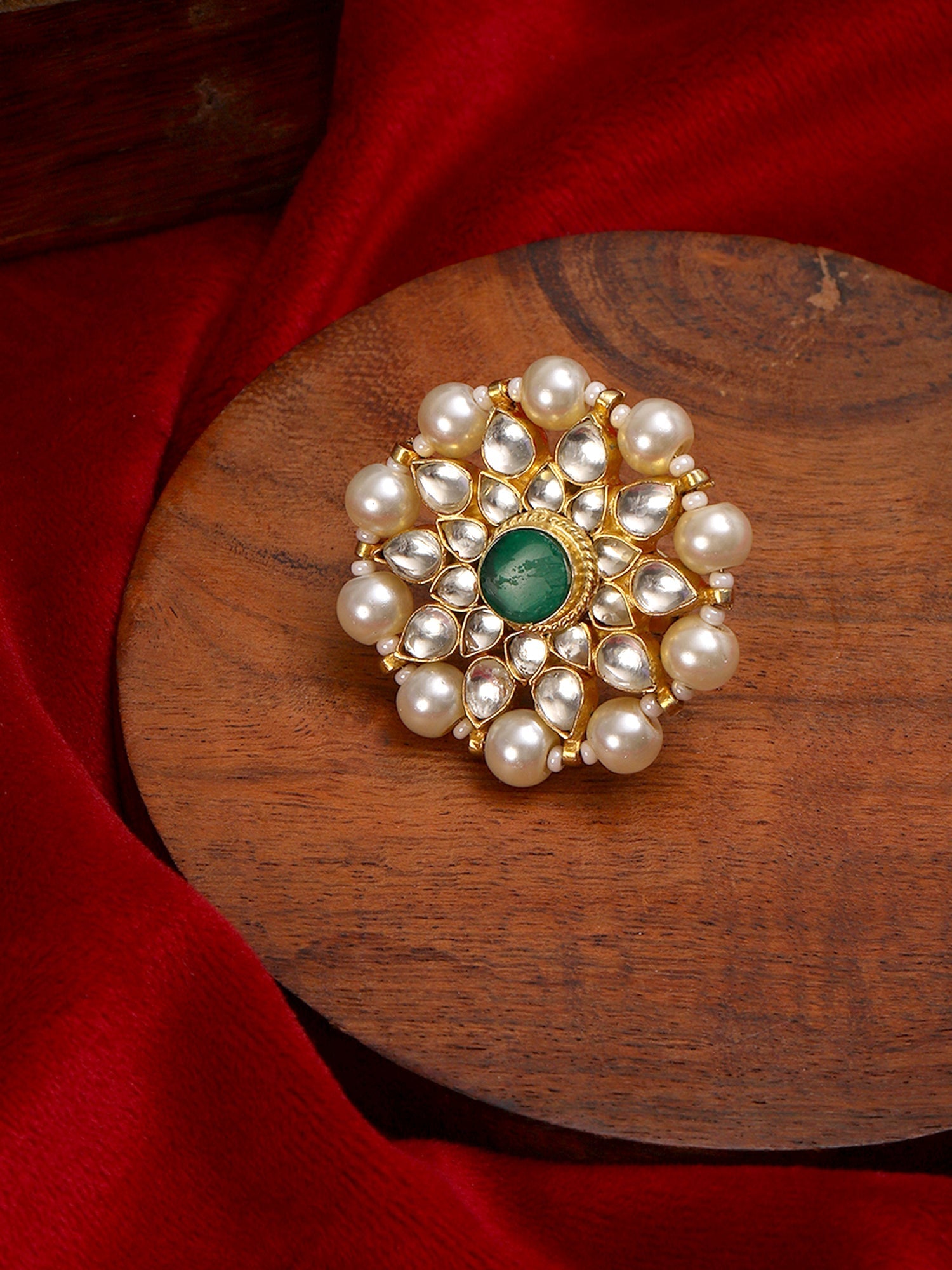 Oversized Round Cocktail Kundan Ring - Ruby Raang | Swadesiicart
