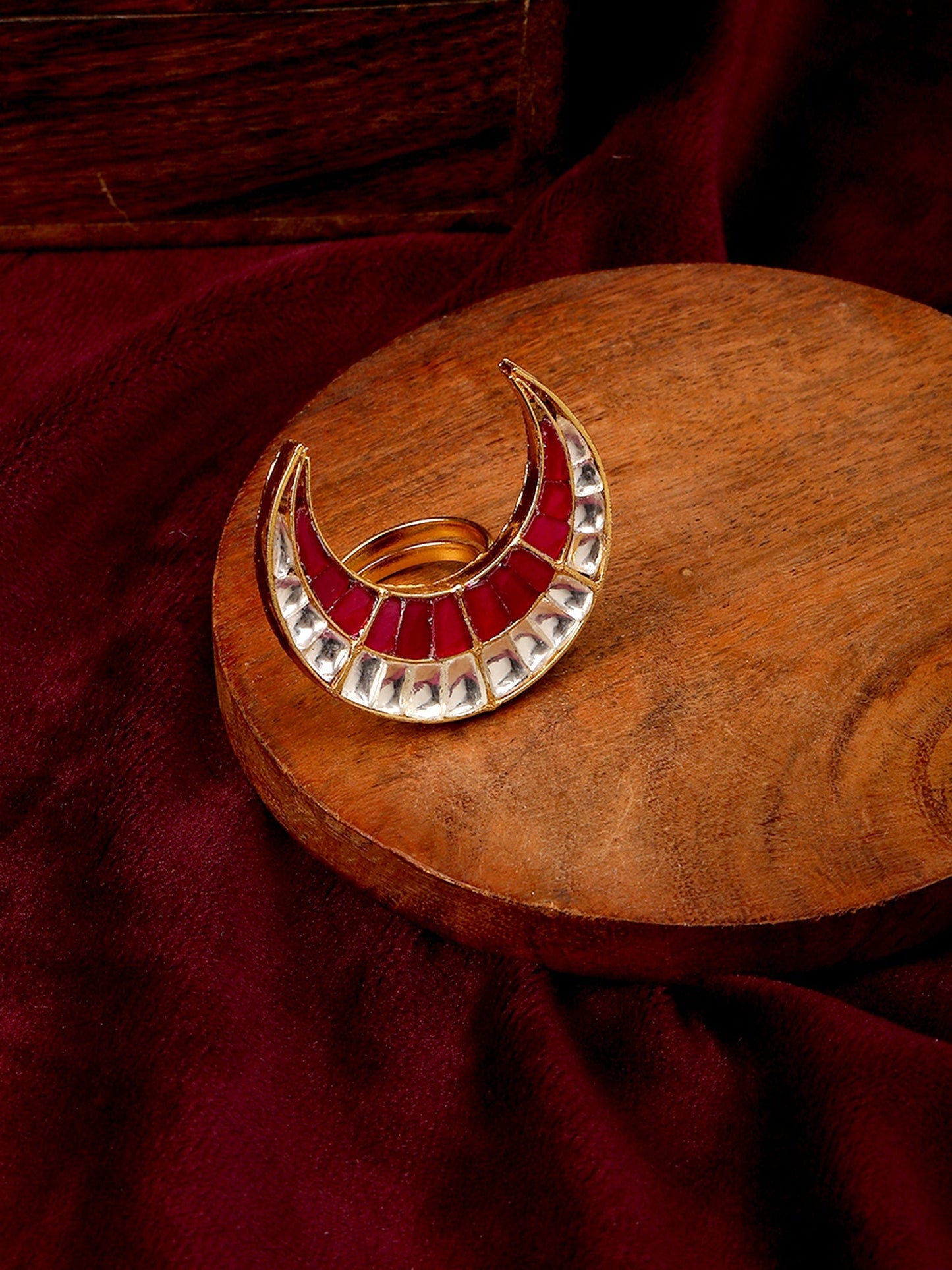 Half Moon Kundan Ring - Ruby Raang | Swadesiicart