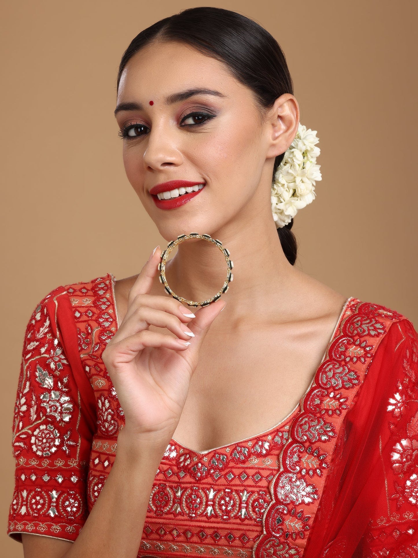 Kundan and Meenakari Bangle - Ruby Raang - Swadesiicart