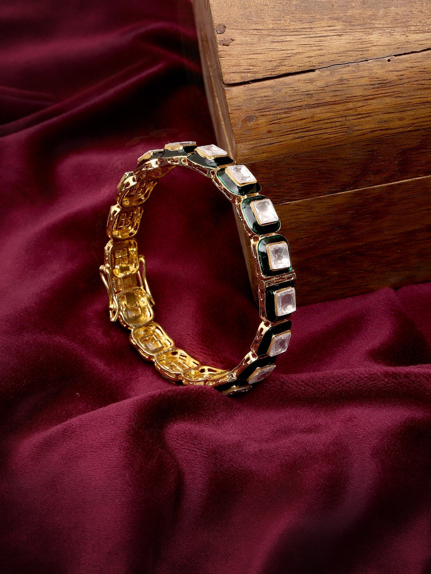 Kundan and Meenakari Bangle - Ruby Raang - Swadesiicart
