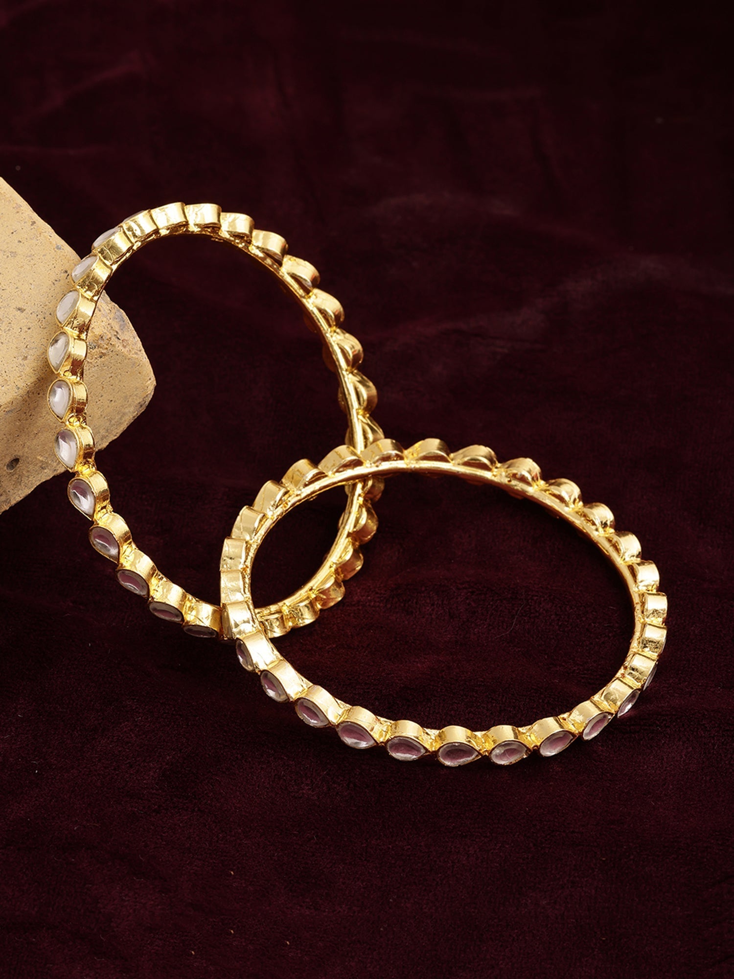 Kundan Bangles (set of 2) - Ruby Raang - Swadesiicart