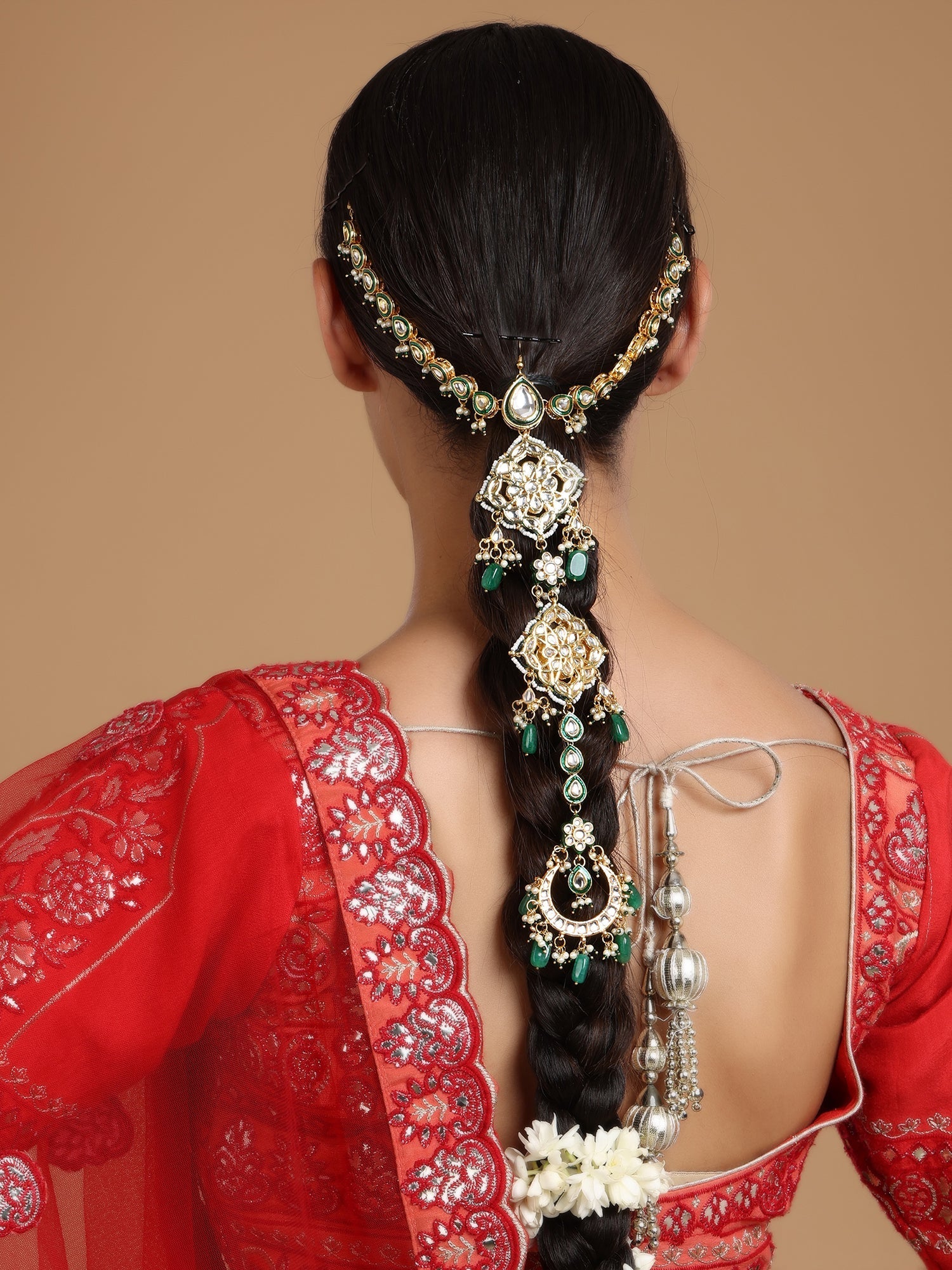 Kundan and Stone Hair Braid (Chotti) - Ruby Raang | Swadesiicart